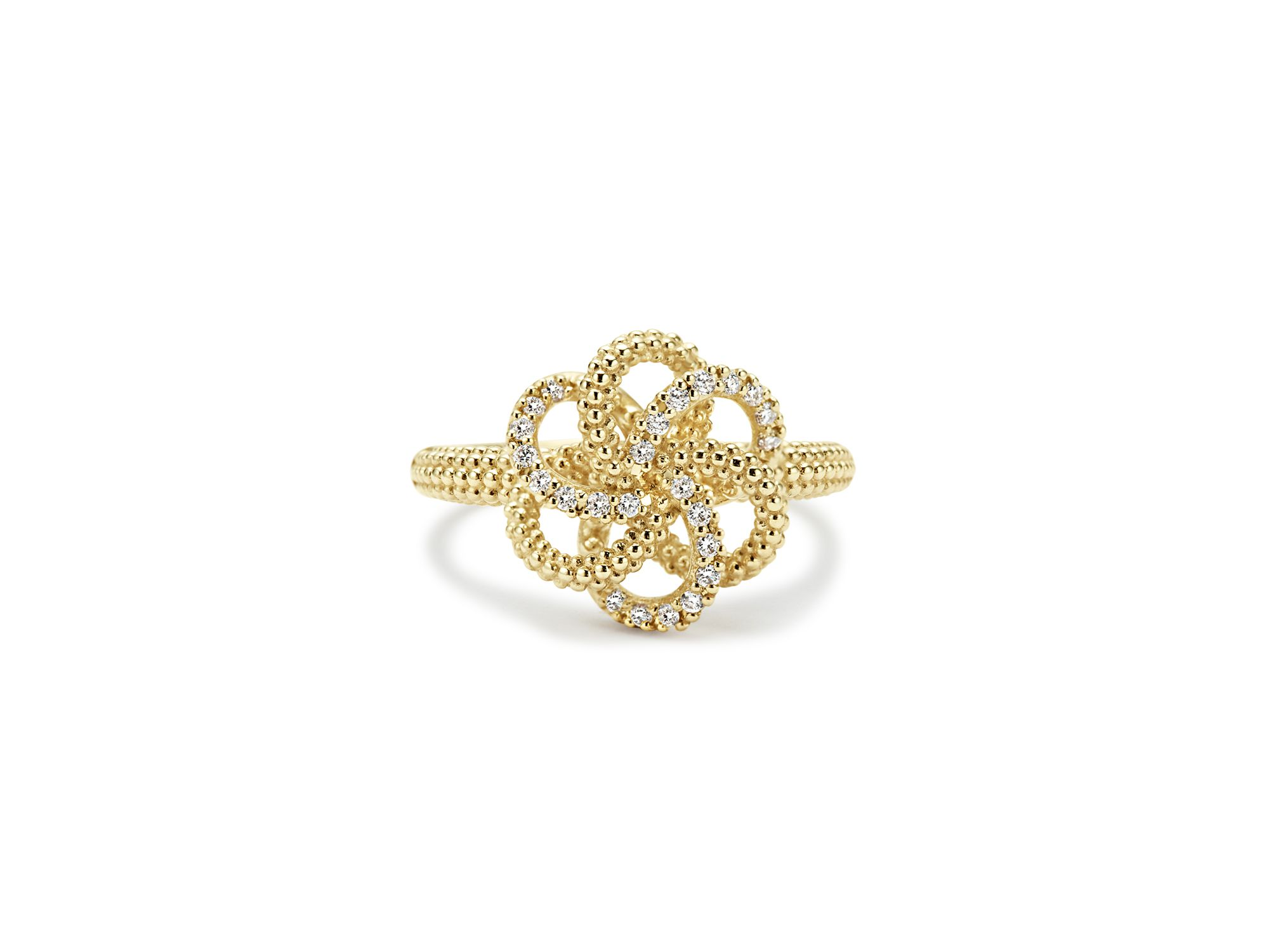 18K Gold Love Knot Ring with Diamonds — Image 3