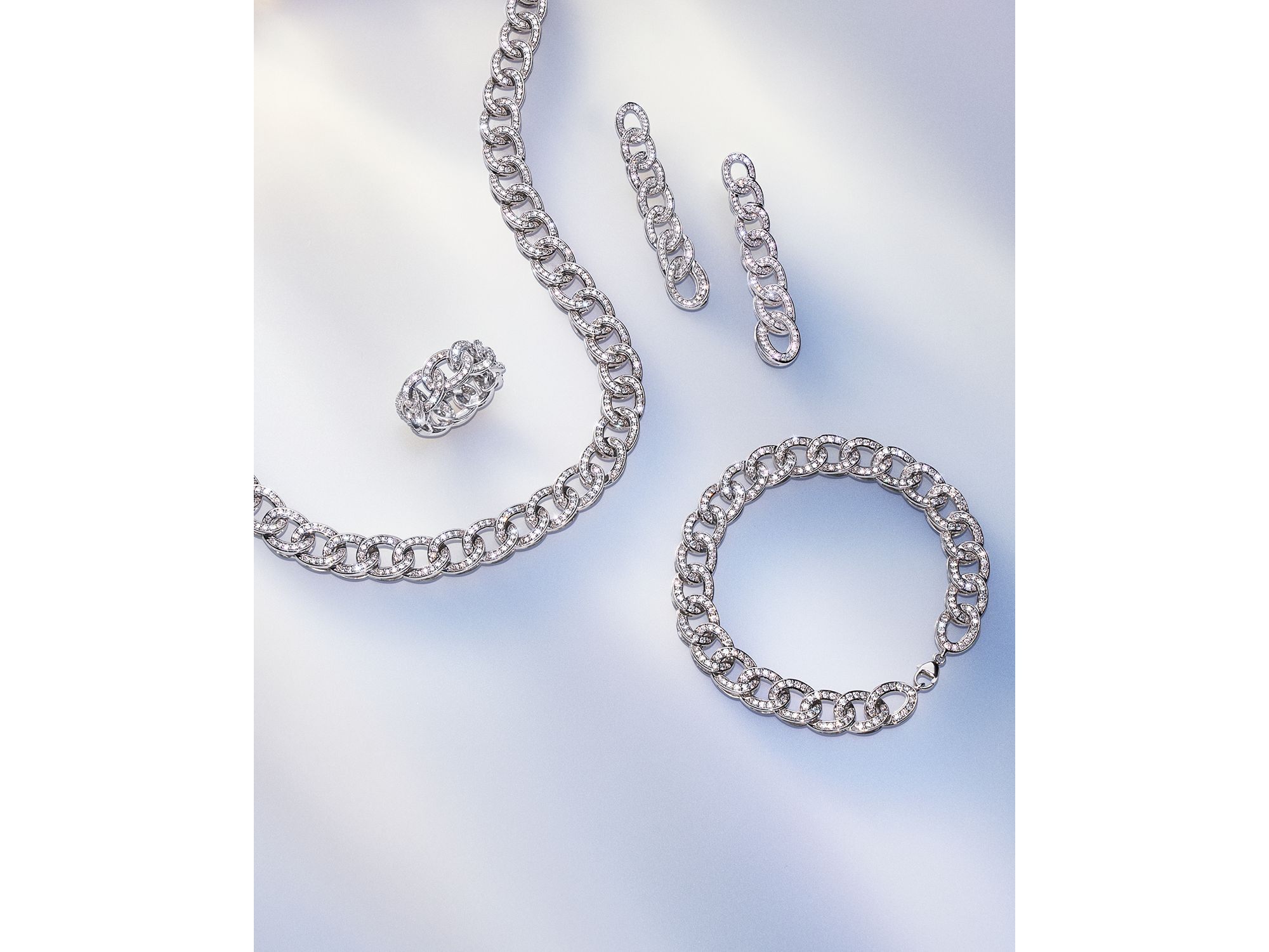 Diamond Chain Link Collar Necklace in 14K White Gold, 6.0 tcw — Image 3
