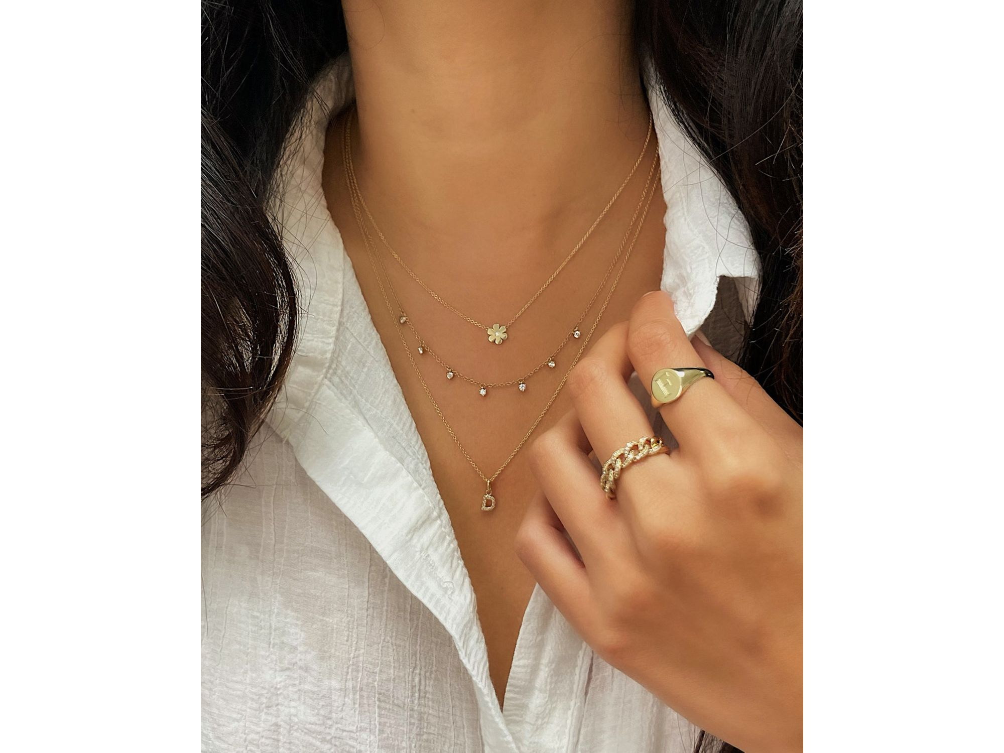 14K Yellow Gold Diamond Flower Pendant Necklace, 16-18" — Image 3
