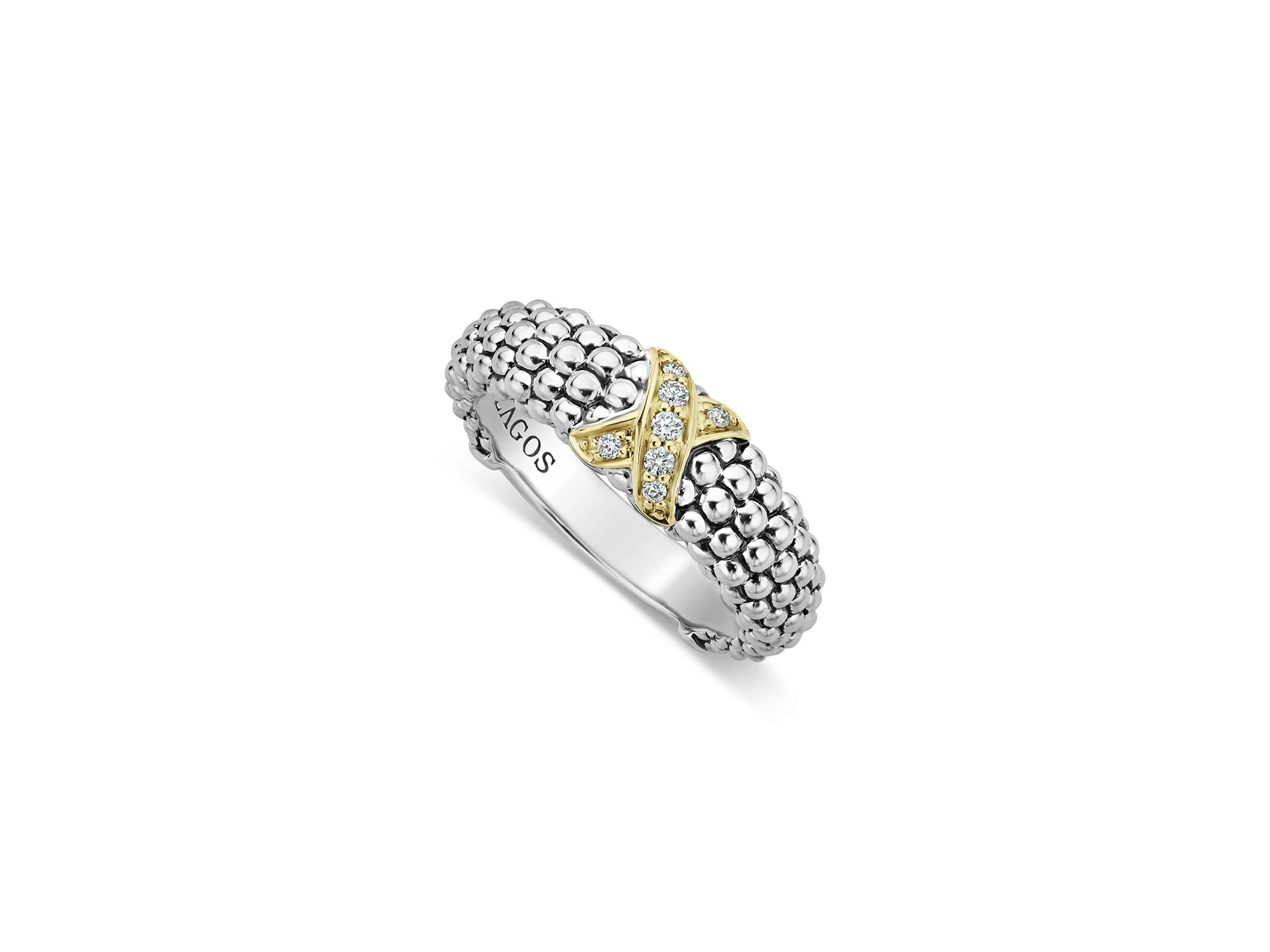 18K Green Gold & Sterling Silver Embrace Collection Diamond Caviar Ring — Image 4