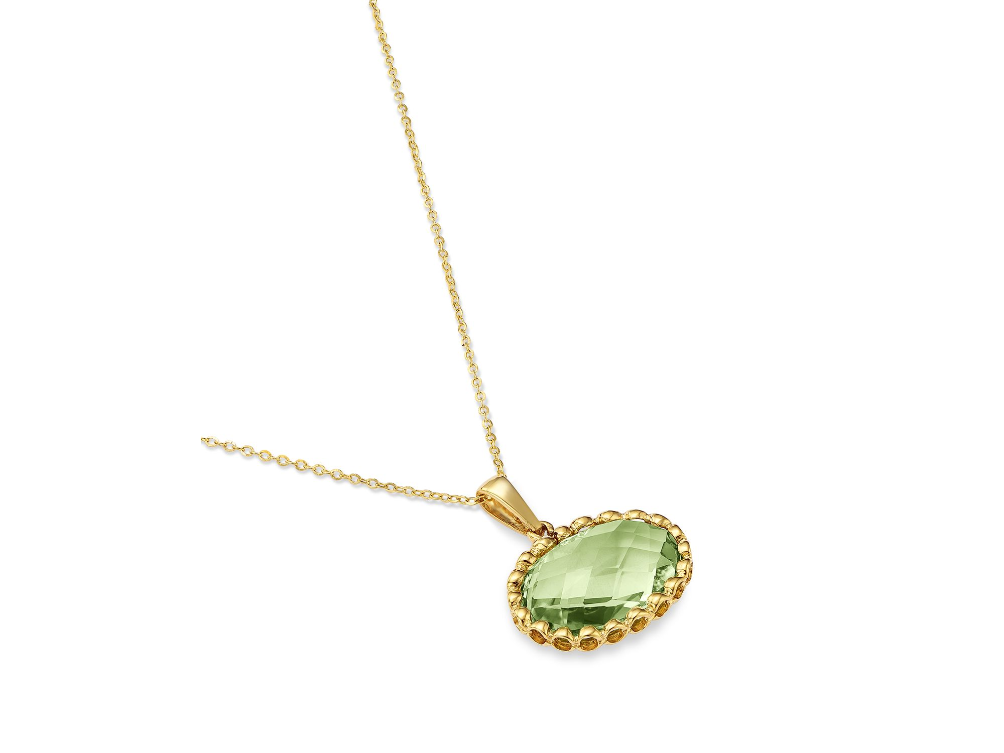 Prasiolite Oval Bezel Pendant Necklace in 14K Yellow Gold, 16-18" — Image 3