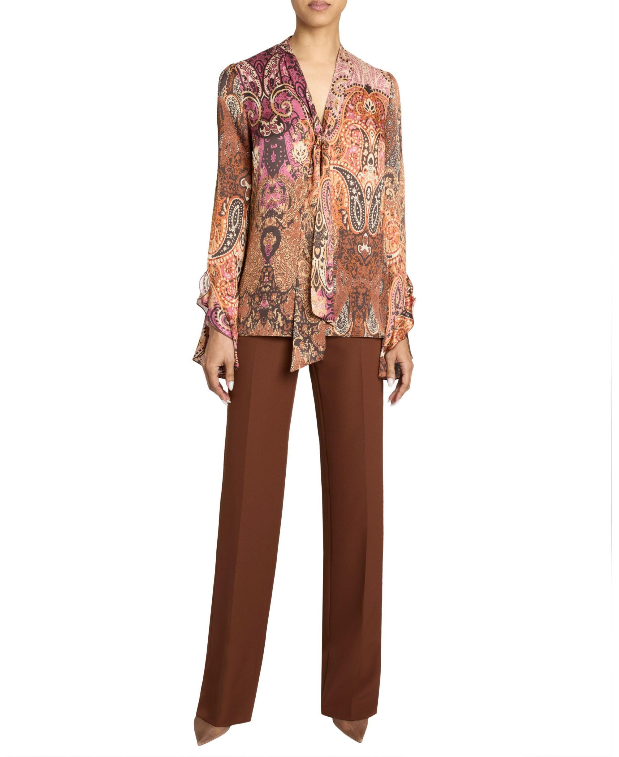 Sienna Long Sleeve Blouse with Neck Tie in Printed Charmeuse — Image 4