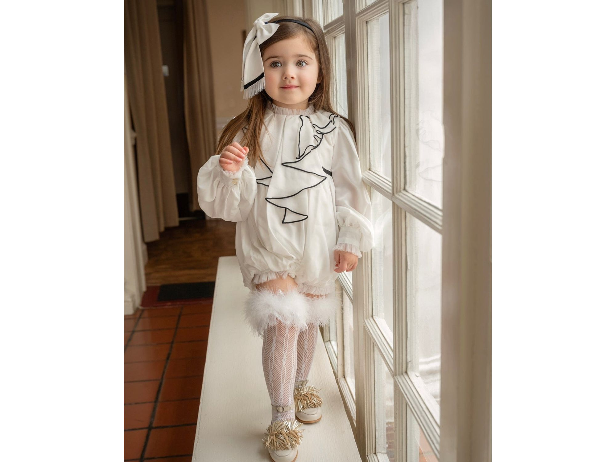Unisex Petite Maison Gwen Romper with Cascading Black Trim Ruffle — Image 16