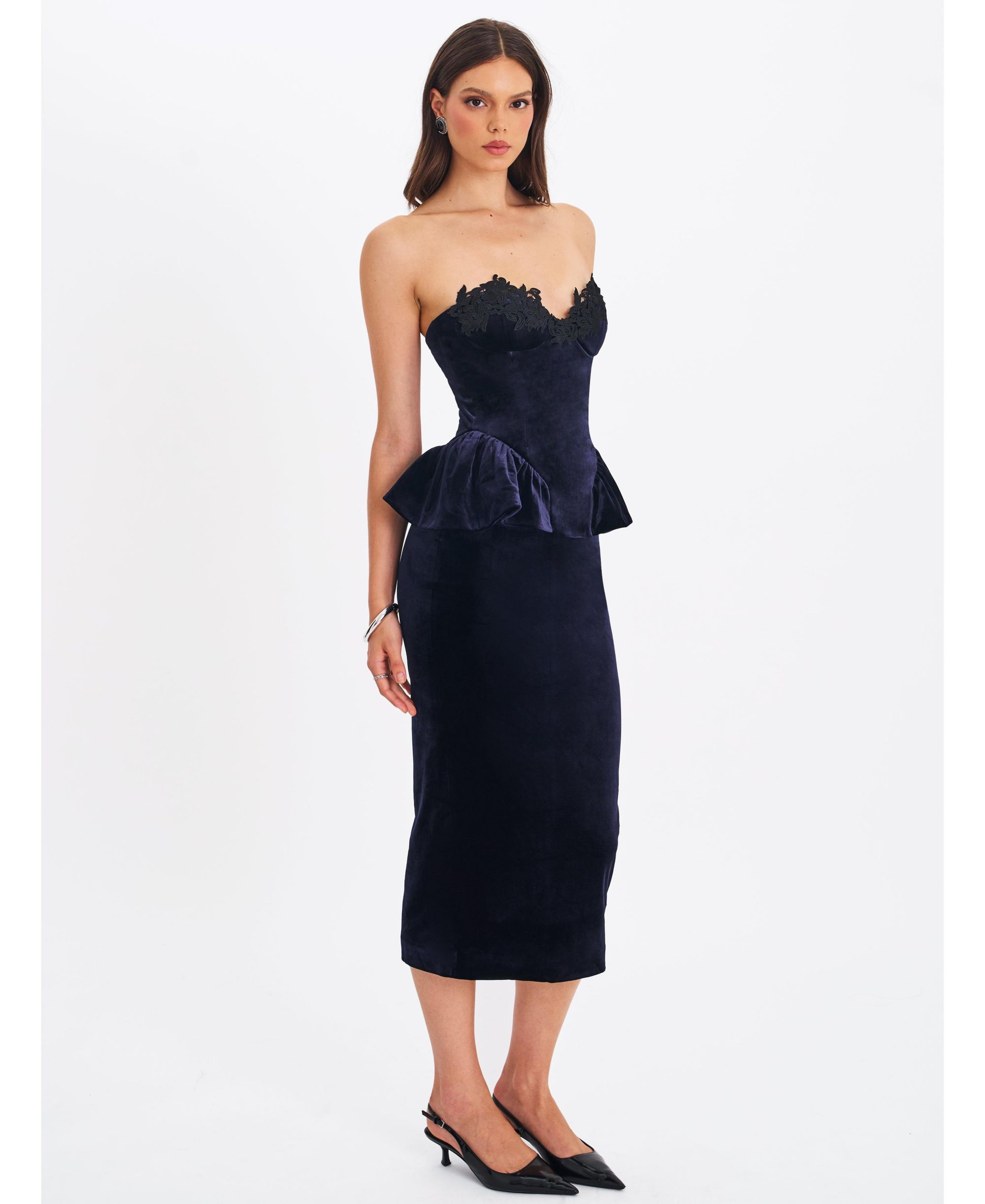 Pascha Lace Applique Strapless Peplum Maxi Dress — Image 8