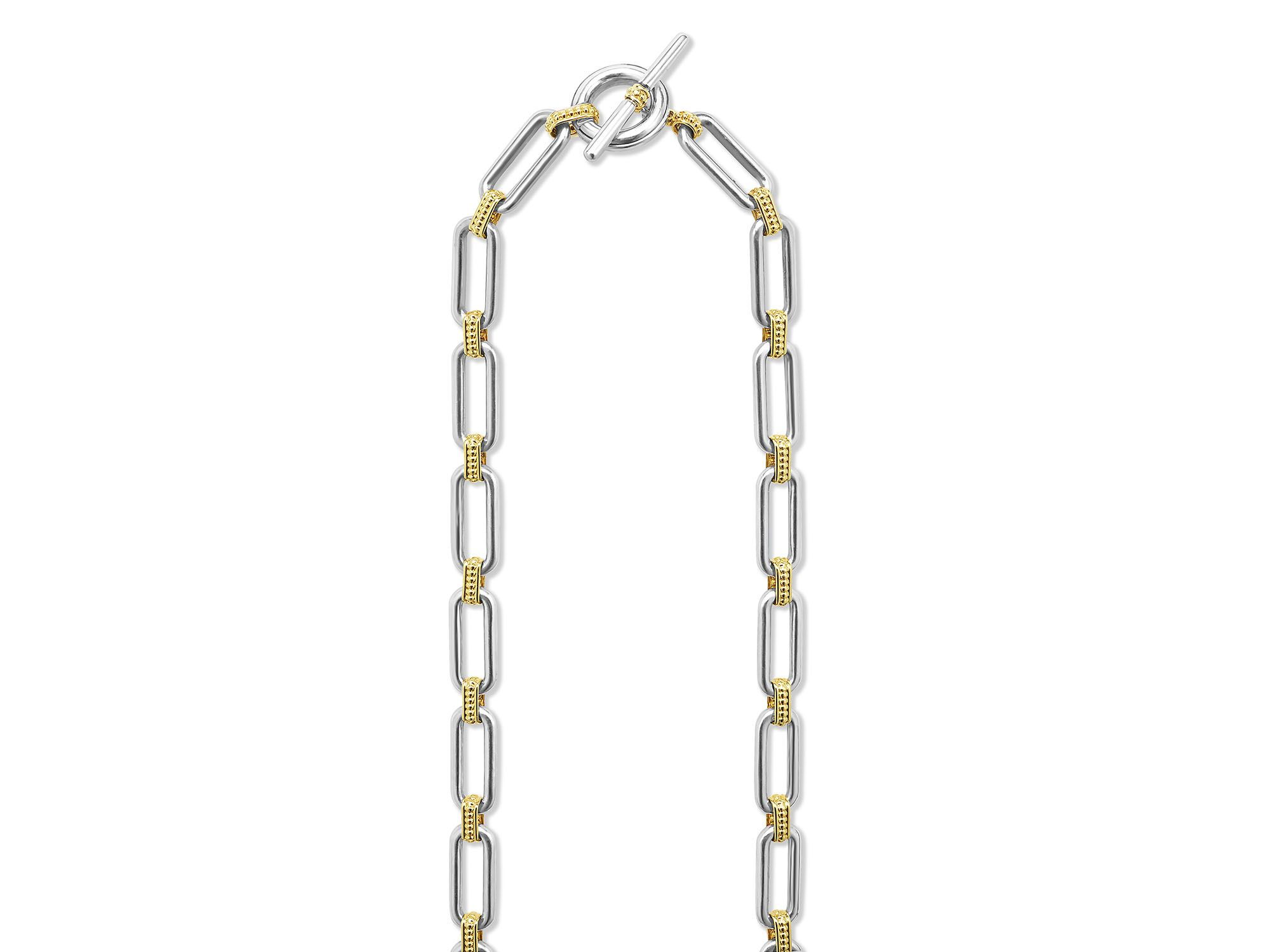 18K Yellow Gold & Sterling Silver Signature Caviar Diamond Station Link Collar Necklace, 18" — Image 4