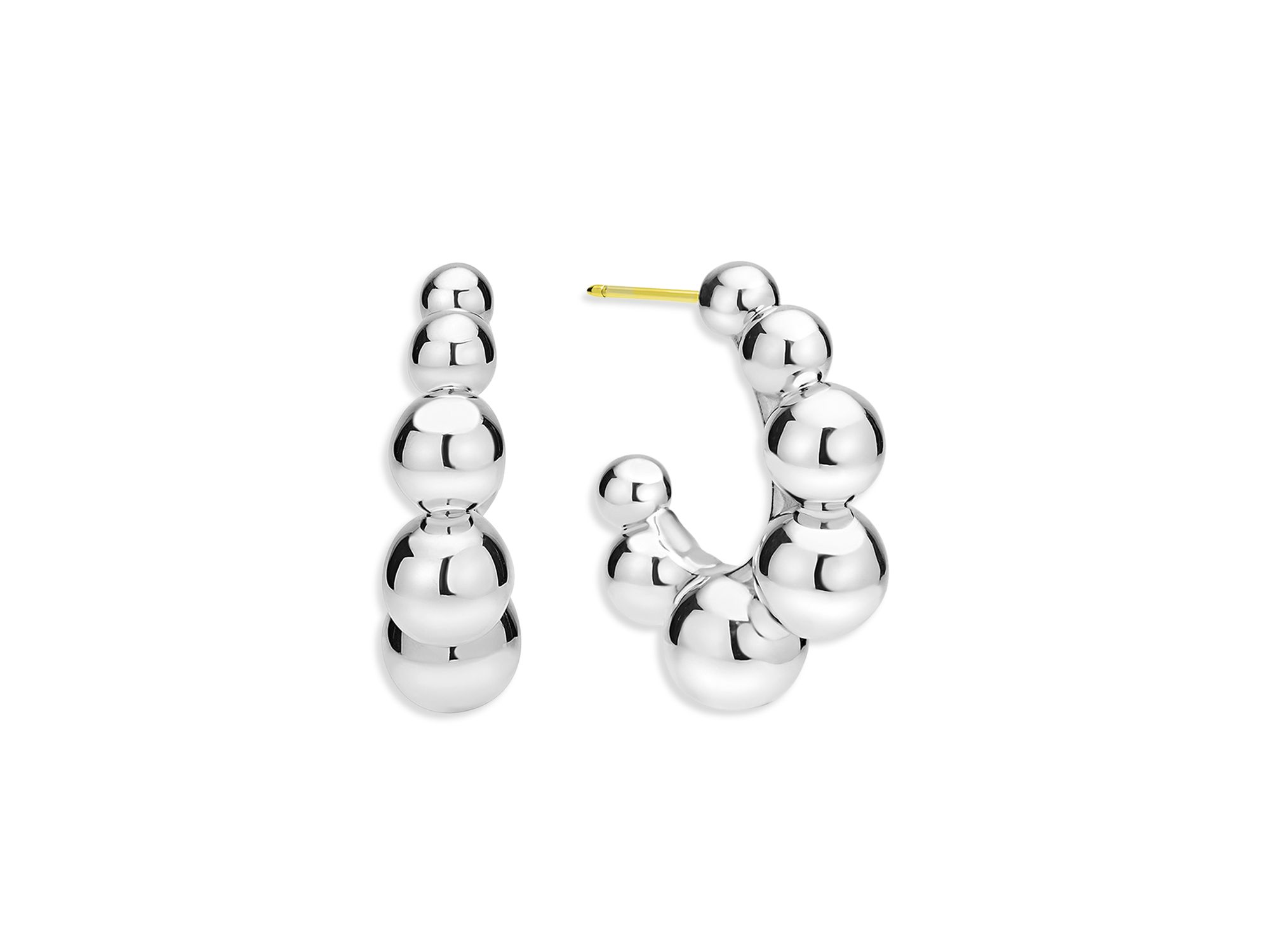 18K Yellow Gold & Sterling Caviar Bubbly Beaded Hoop Earrings — Image 4