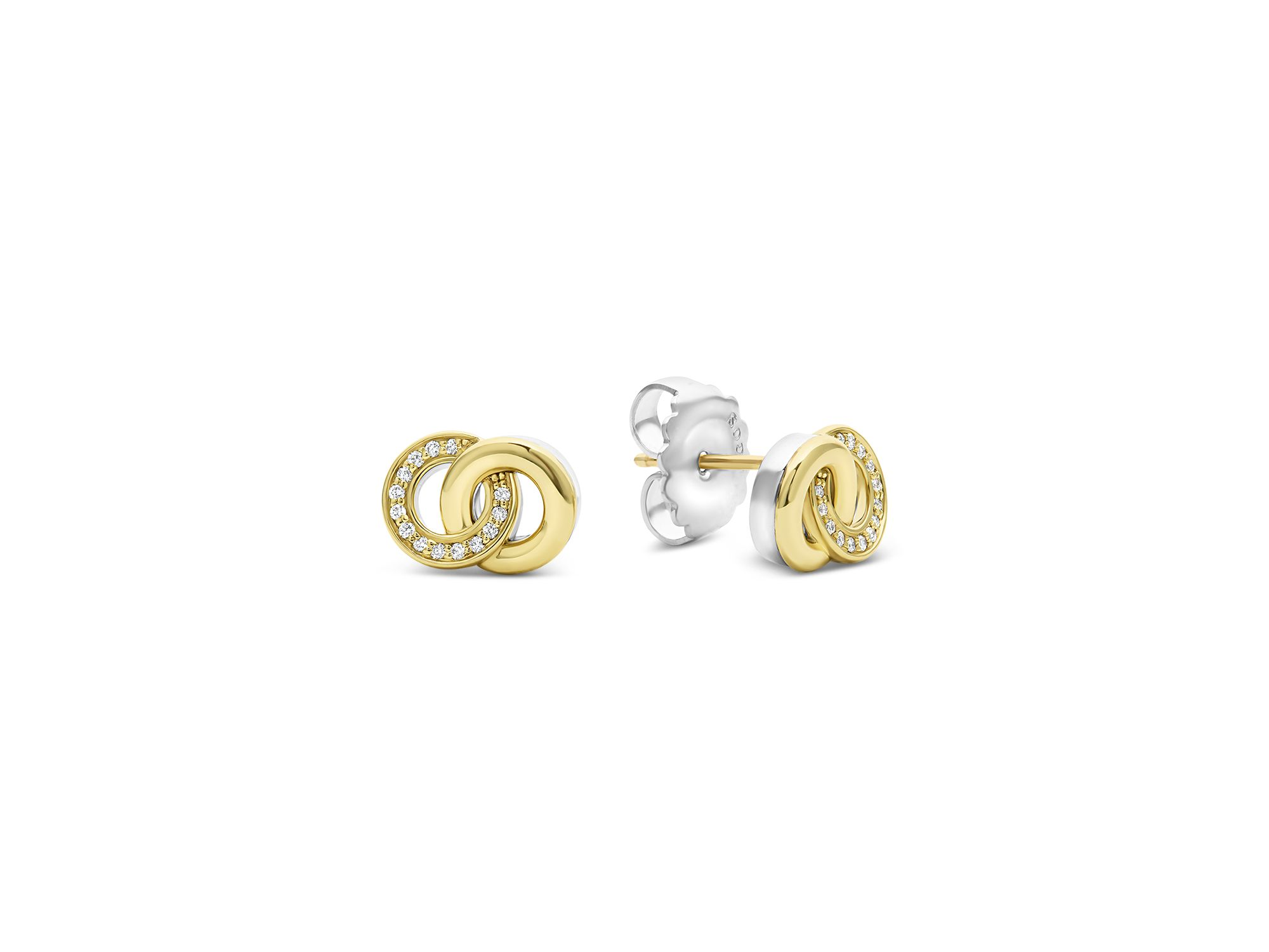 18K Yellow Gold & Sterling Silver Signature Caviar Diamond Interlocking Stud Earrings — Image 4