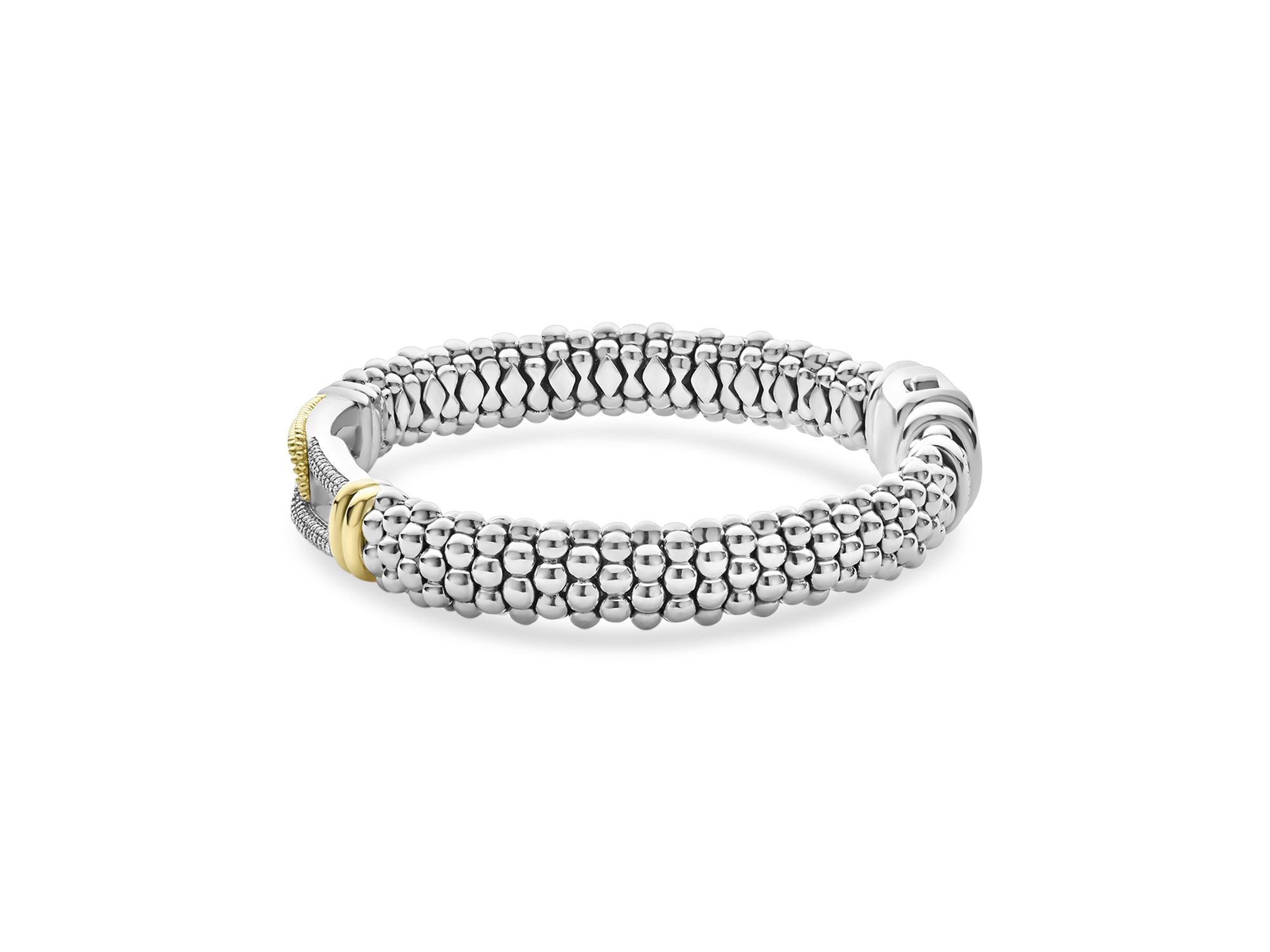 18K Yellow Gold & Sterling Caviar Lux Diamond Interlocking Loop Caviar Bead Clip Bracelet - Exclusive — Image 3