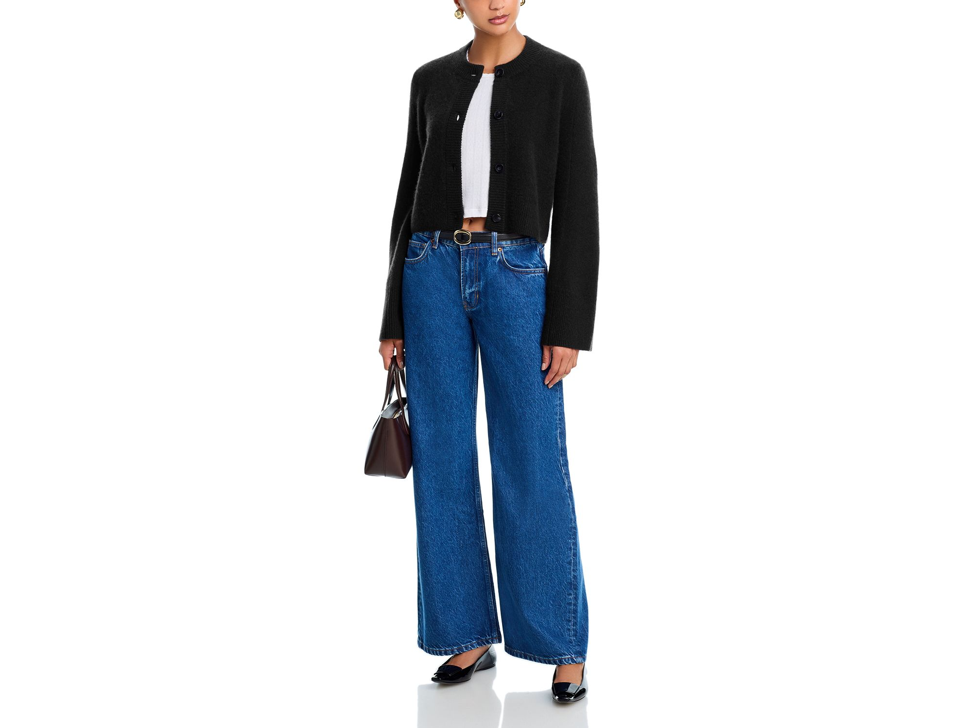 100% Cashmere Cropped Wide Sleeve Crewneck Cardigan - Exclusive — Image 9
