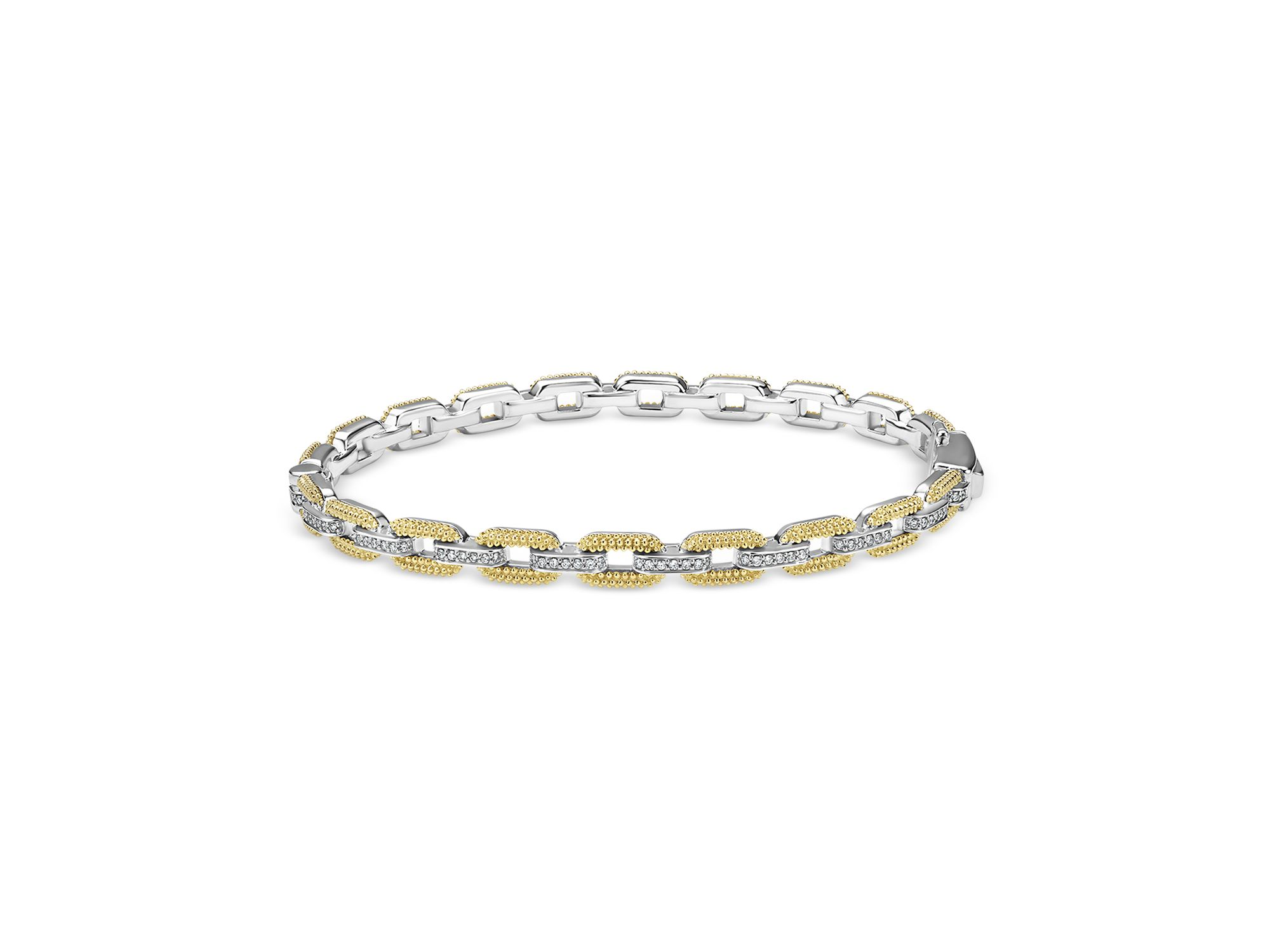 18K Yellow Gold & Sterling Silver Caviar Lux Diamond Chain Link Bracelet — Image 4