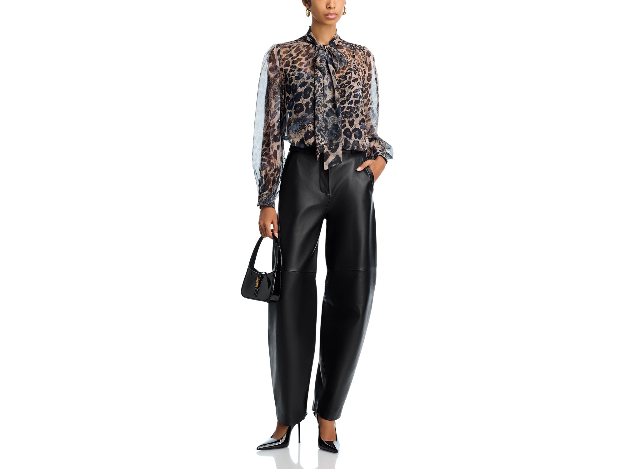 Leopard Print Tie Neck Top - Exclusive — Image 4