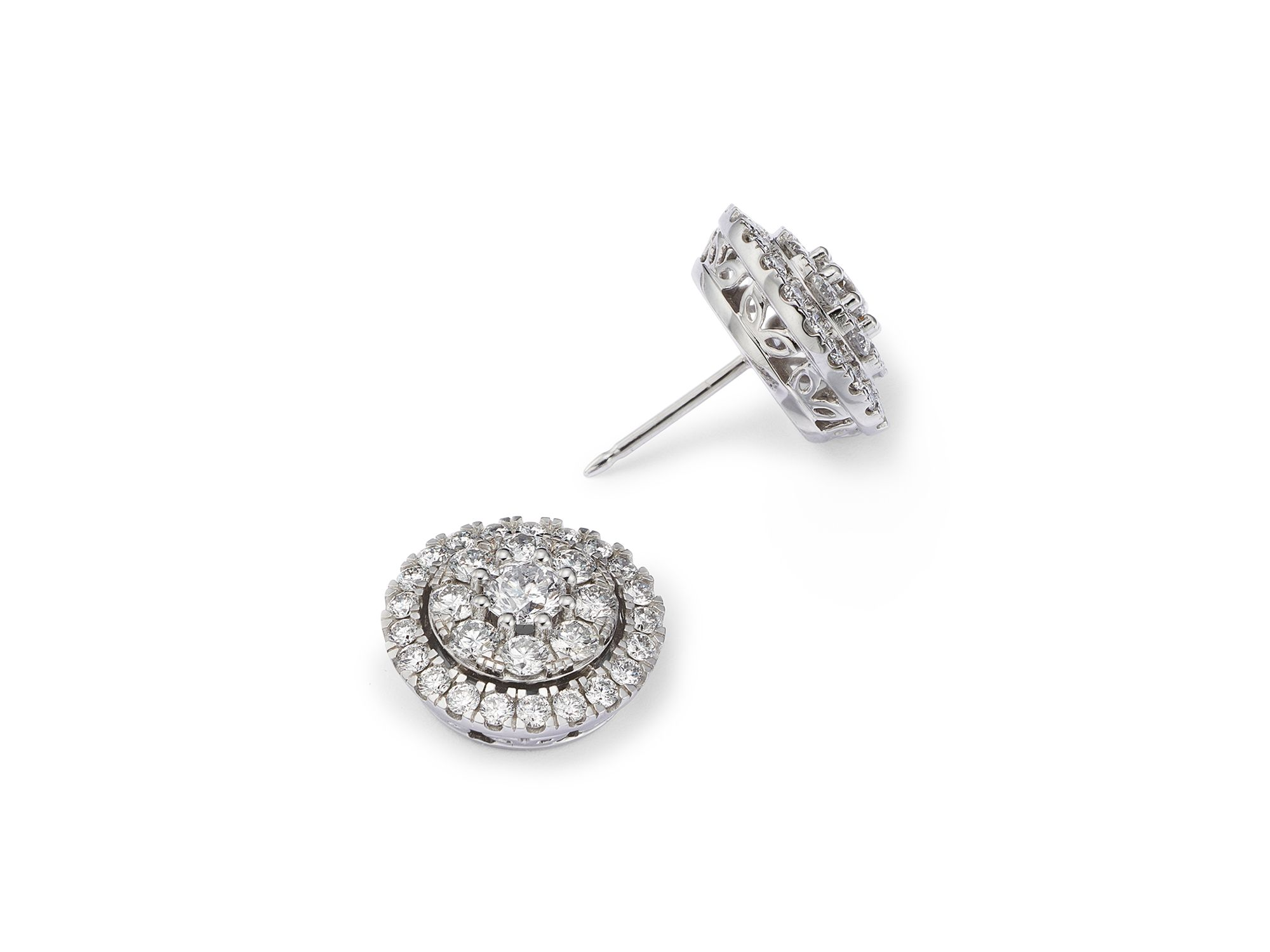 Diamond Cluster Stud Earrings in 14K White Gold, 2.50 tcw — Image 4