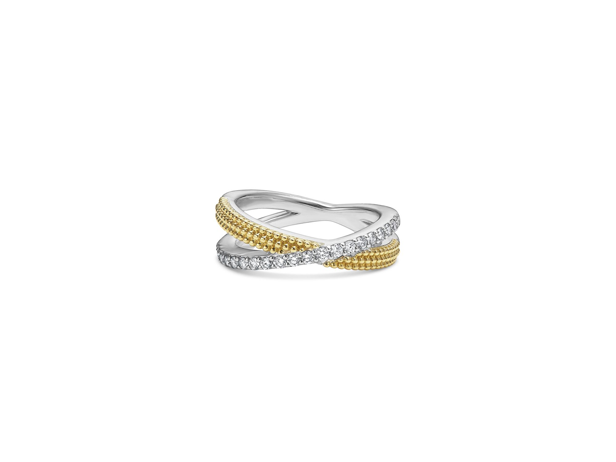 18K Yellow Gold & Sterling Silver Caviar Lux Diamond X Ring — Image 4