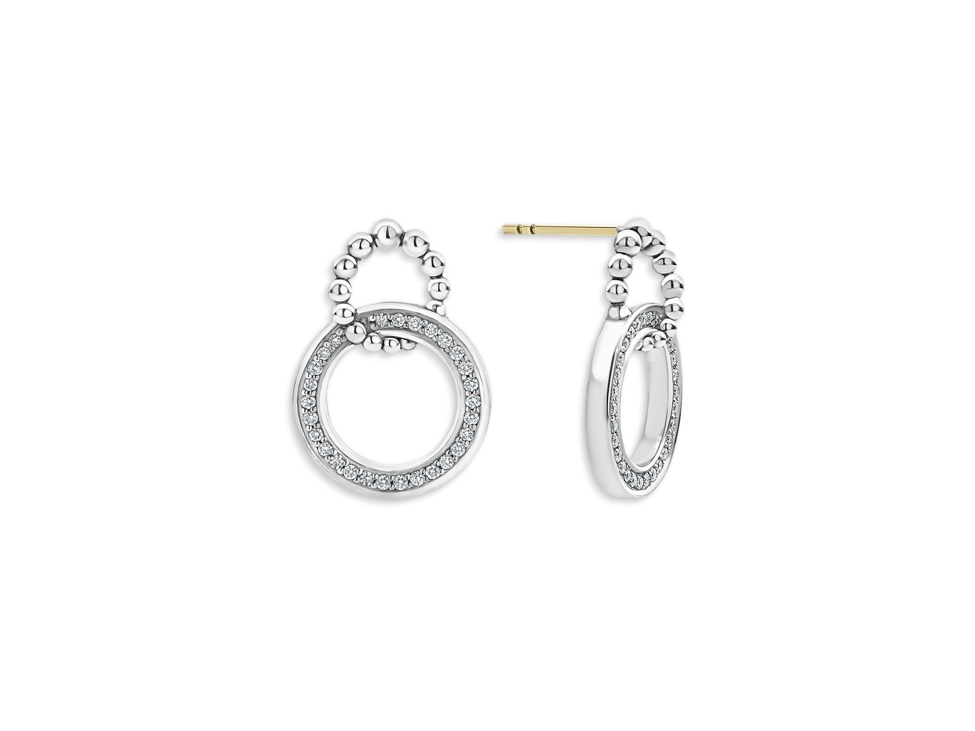 Sterling Caviar Spark Diamond Interlocking Circle Drop Earrings — Image 5