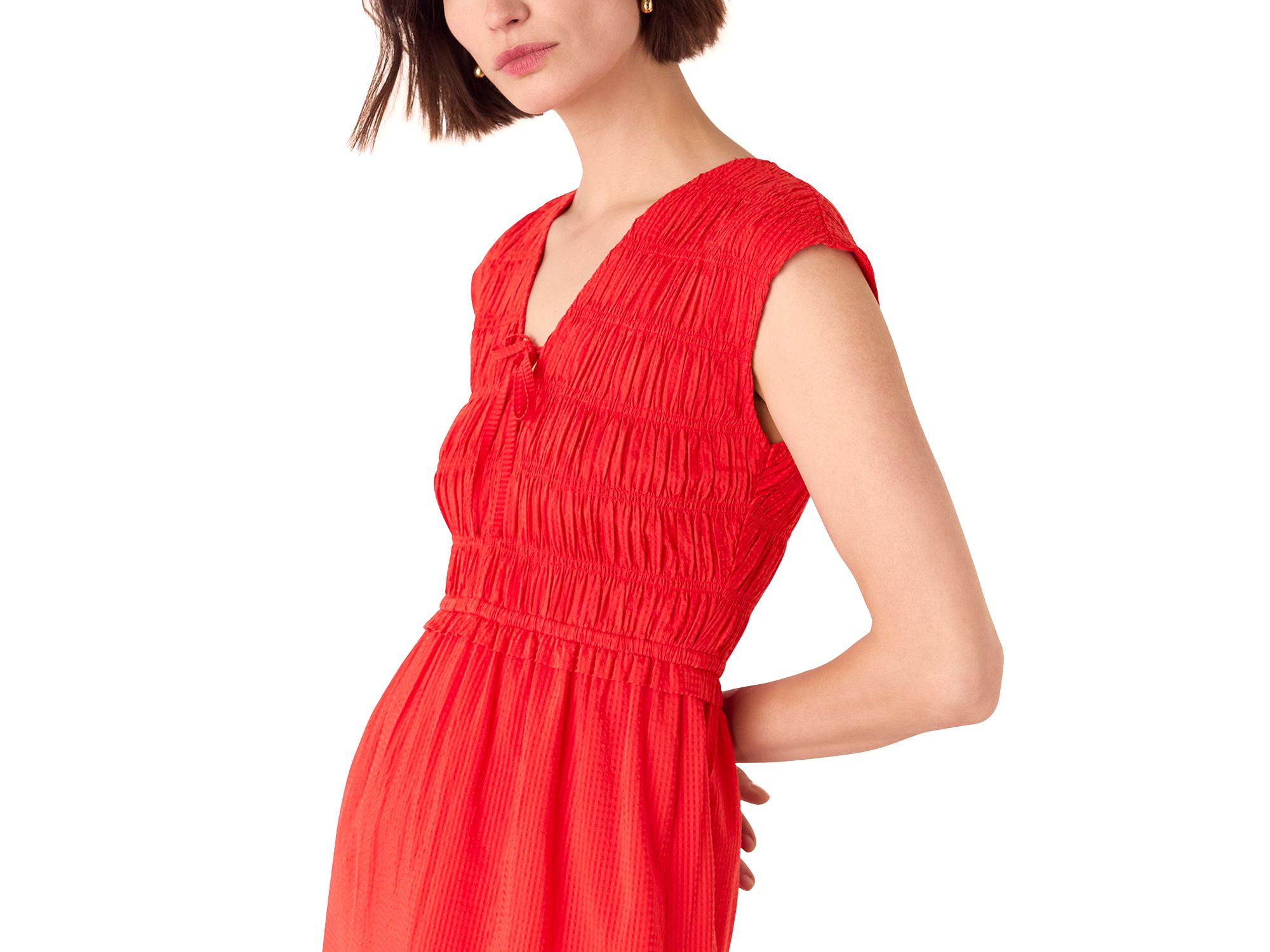 Shirred Bodice V Neck Dress — Image 3