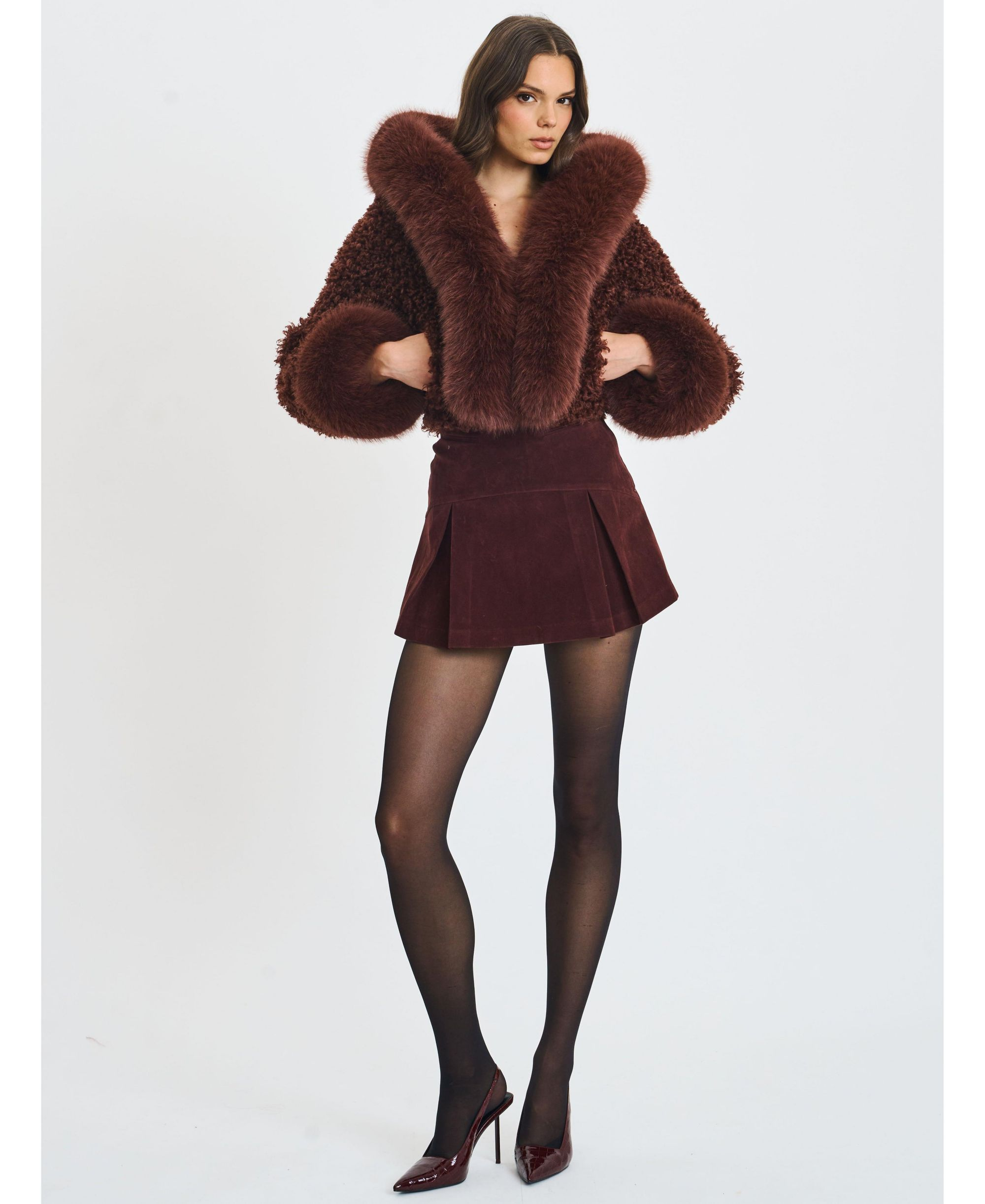 Kali Teddy Cropped Faux Fur Hooded Jacket — Image 11
