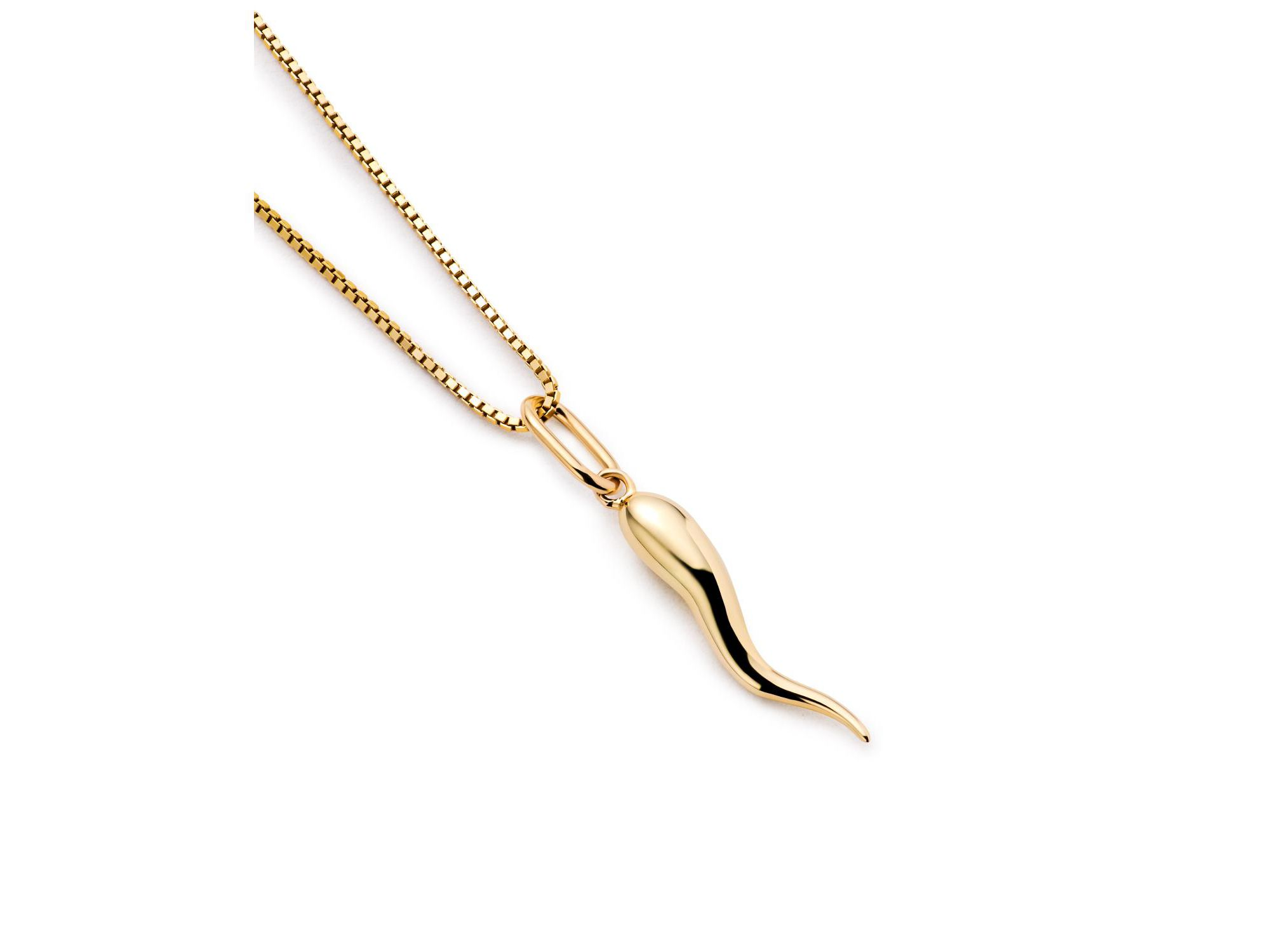 Solid Yellow Gold Italian Horn Charm Necklace — Image 5