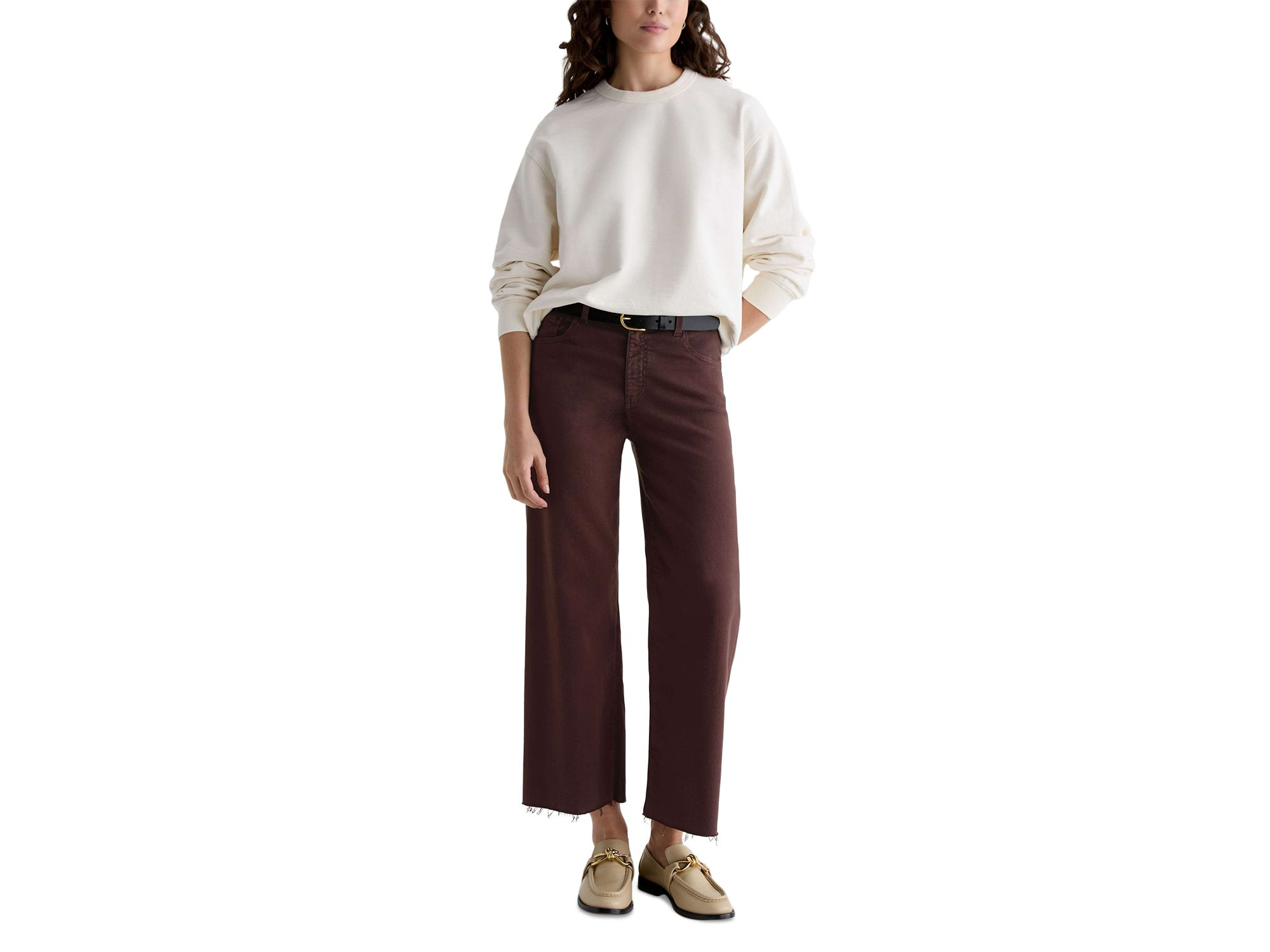Saige High Rise Wide Leg Crop Jeans in Coffee Bean — Image 8