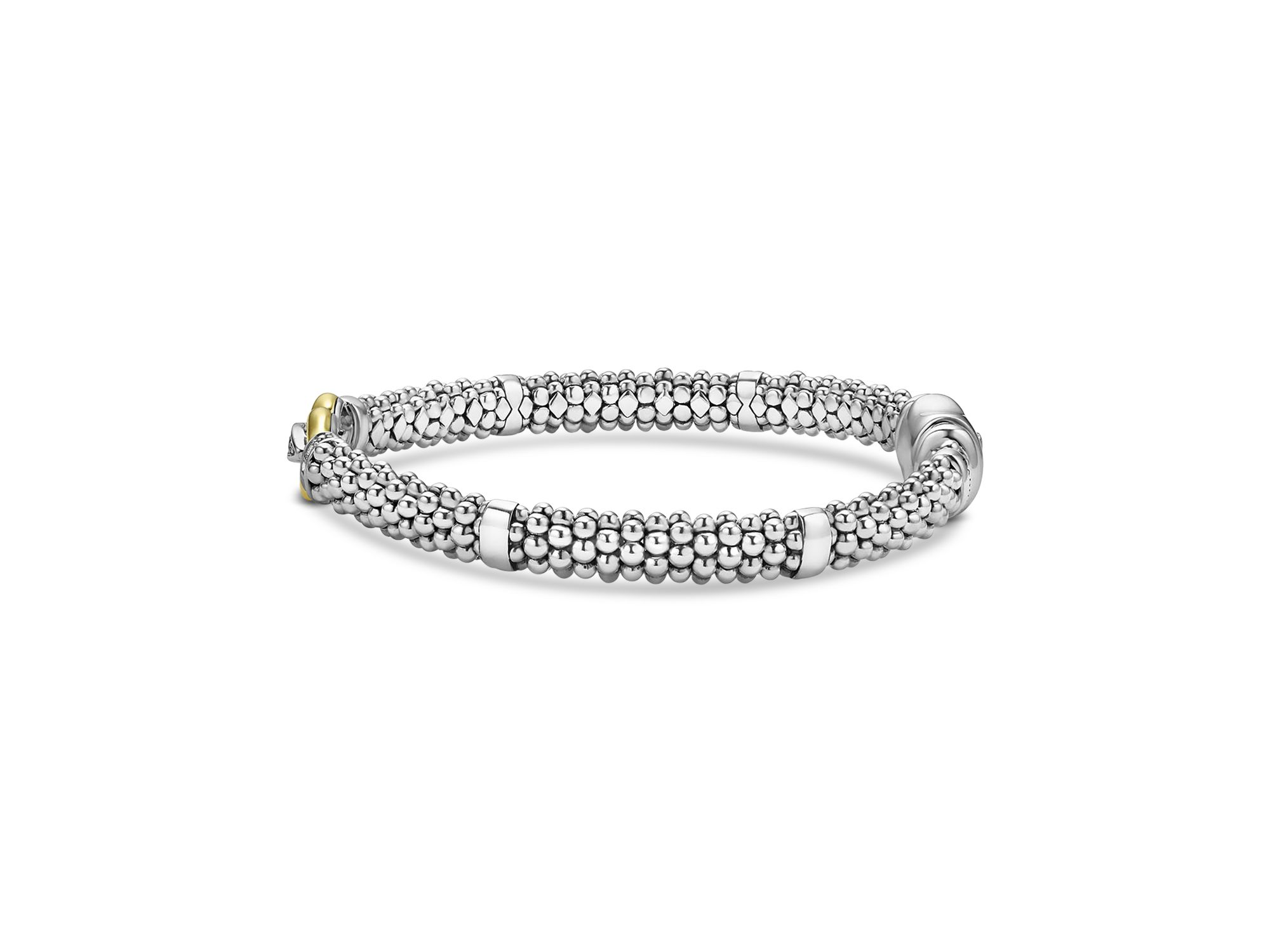 18K Yellow Gold & Sterling Silver Signature Caviar Diamond Buckle Link Bracelet — Image 5