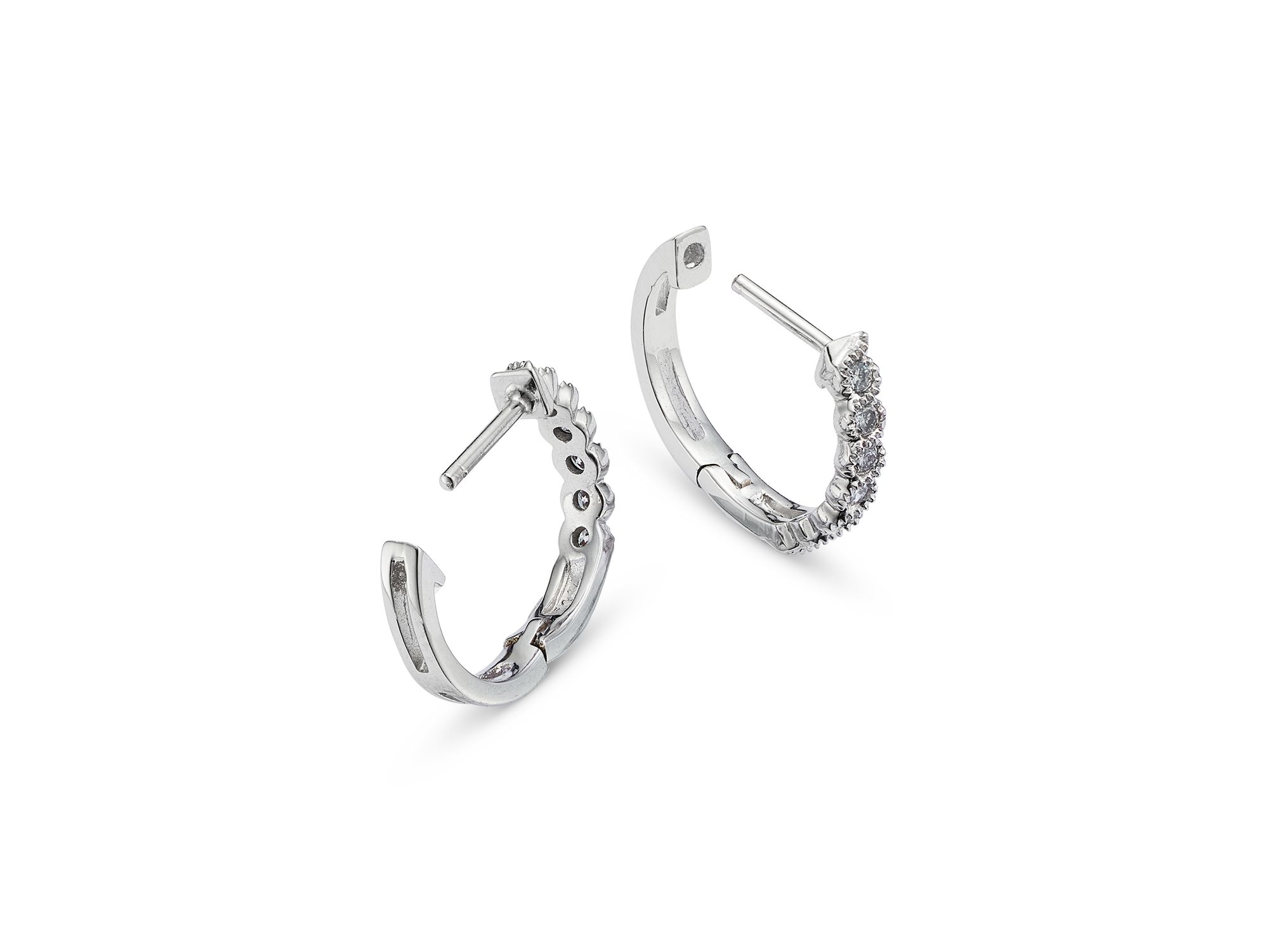 Diamond Milgrain Huggie Hoop Earrings in 14K White Gold, 0.10 tcw — Image 4