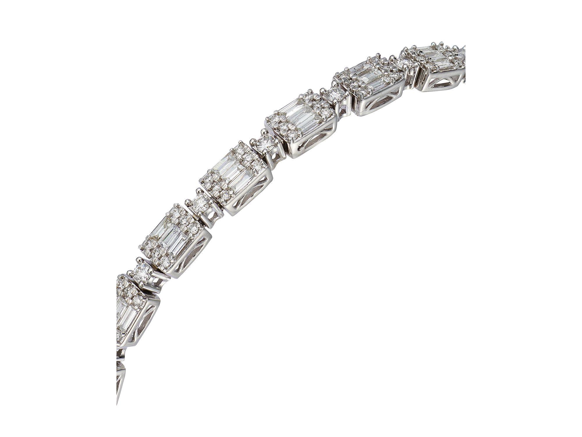 Diamond Round & Baguette  Tennis Bracelet in 14K White Gold, 3.0 tcw — Image 4