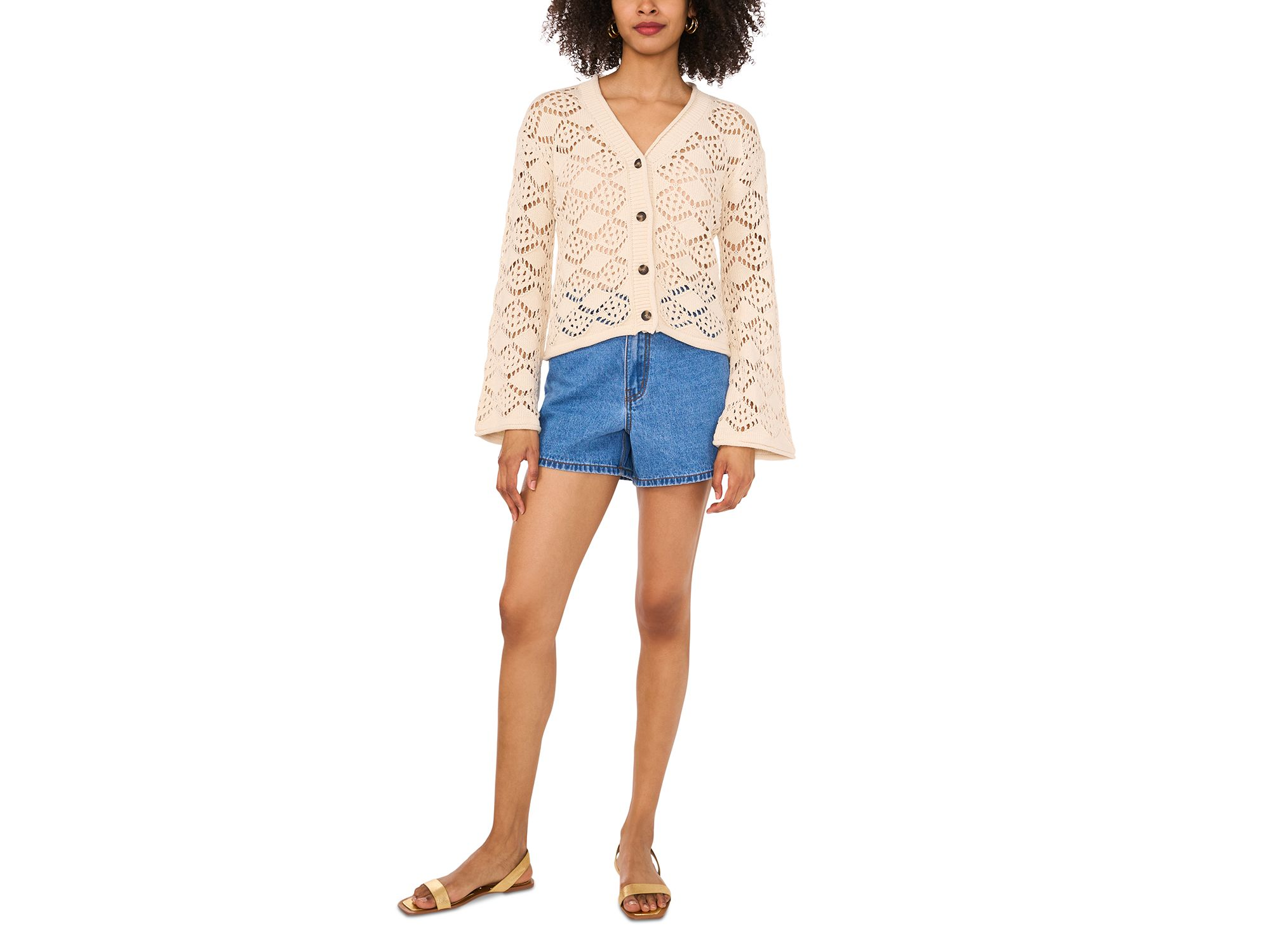 Pointelle V Neck Long Sleeve Cardigan — Image 4