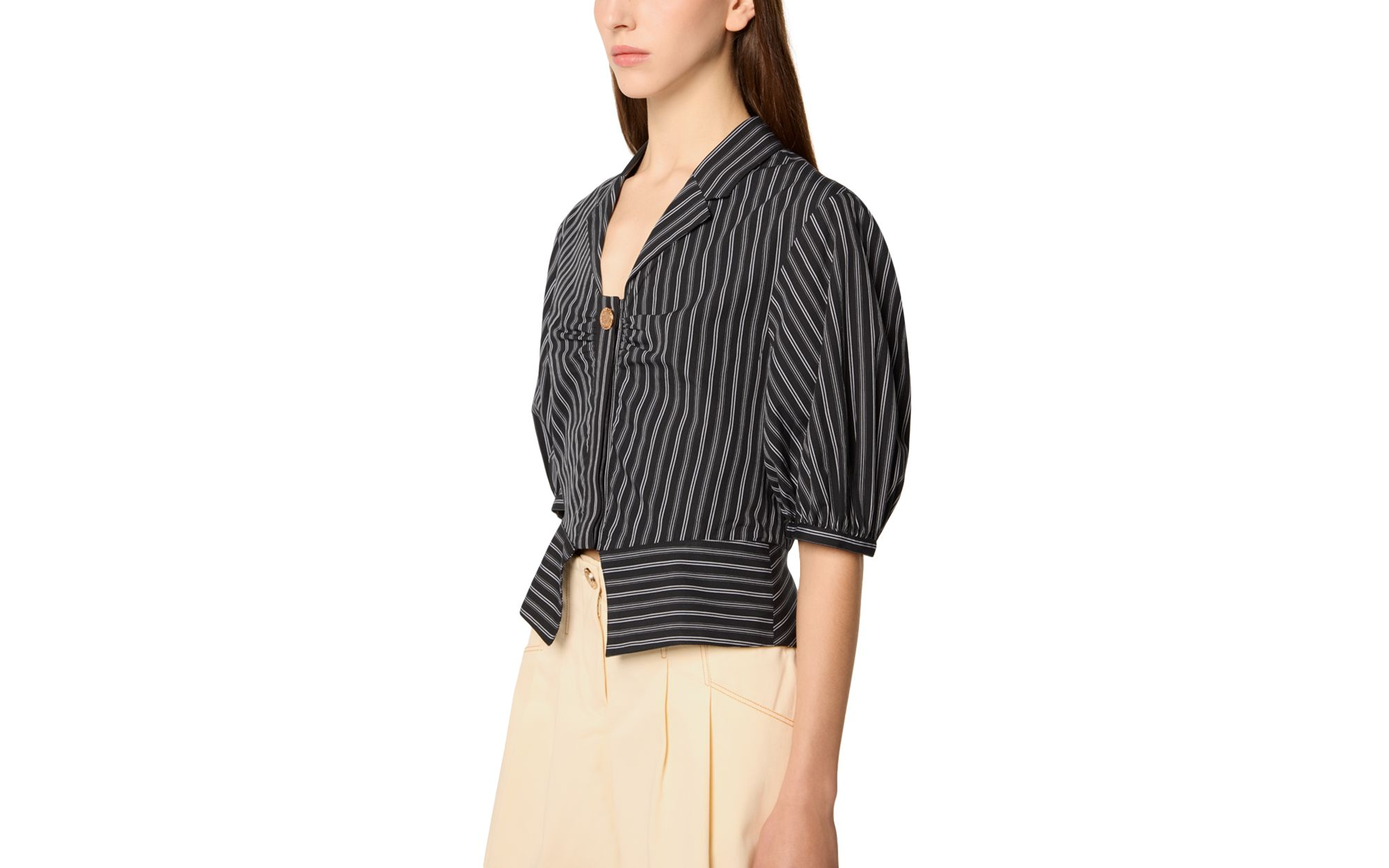 Cropped Shirt with Puff Sleeves — Image 3