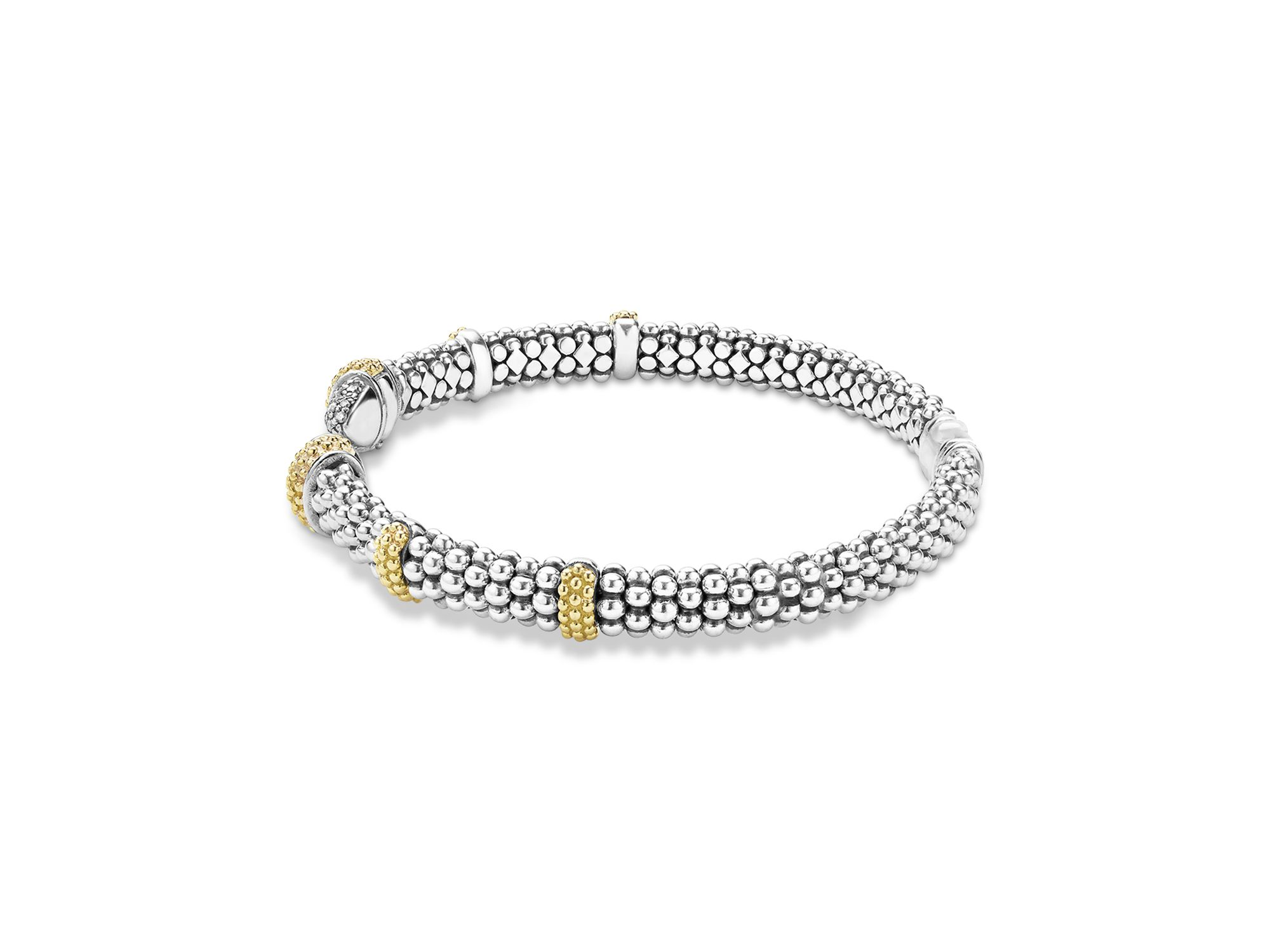 18K Yellow Gold & Sterling Caviar Lux Diamond Beaded Cuff Bracelet — Image 4