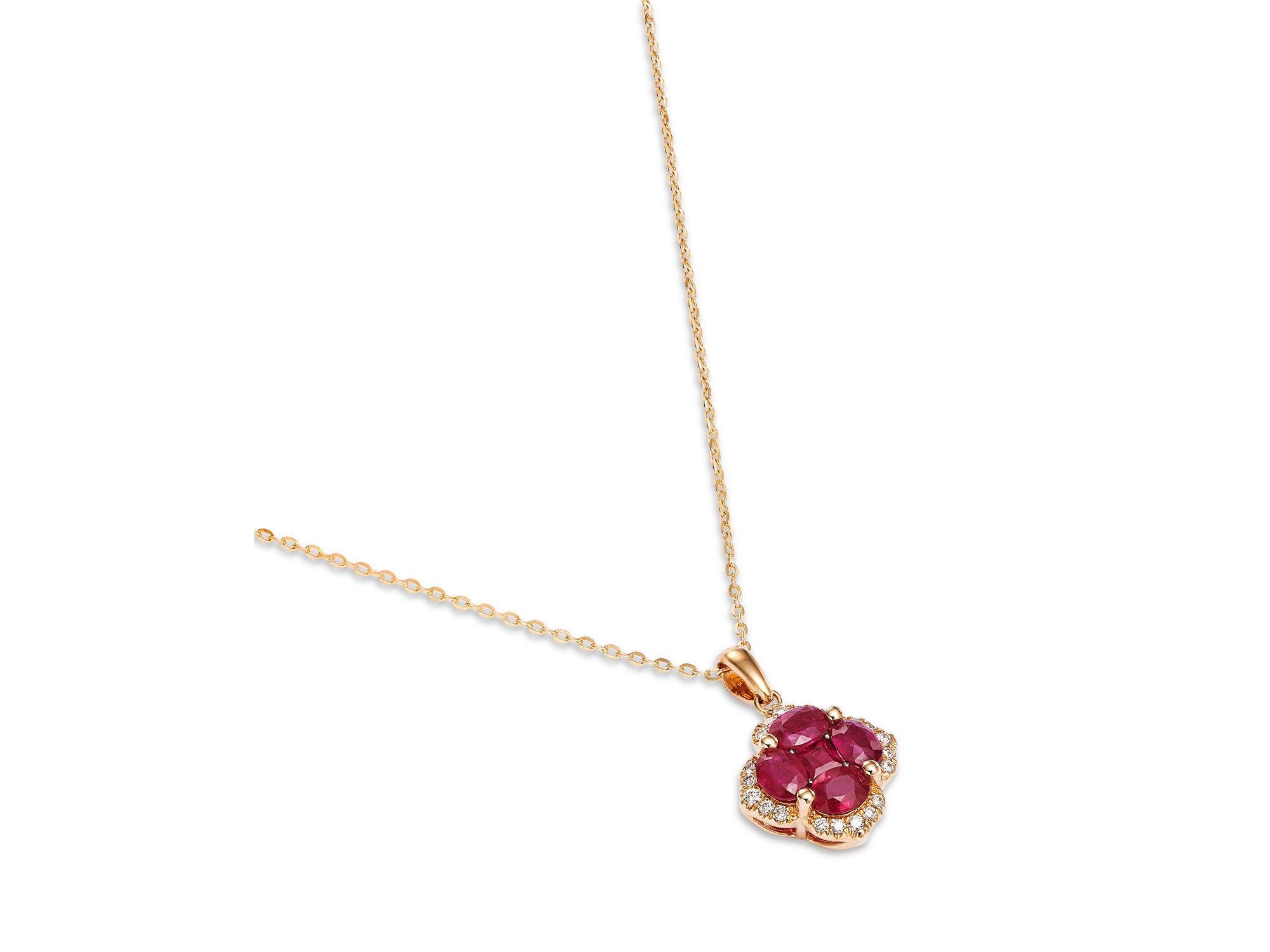 Ruby & Diamond Flower Halo Pendant in 14K Yellow Gold — Image 3