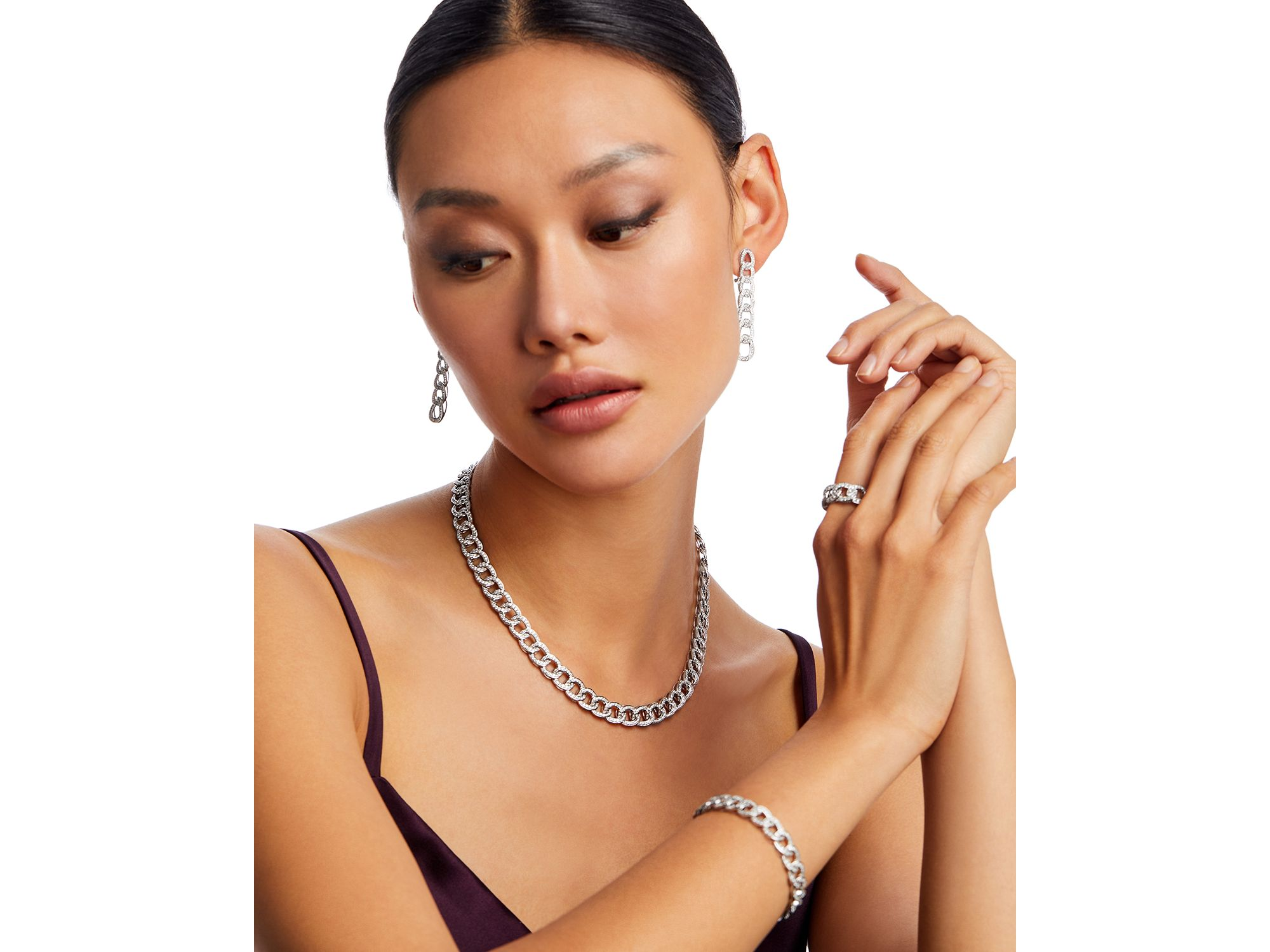 Diamond Chain Link Collar Necklace in 14K White Gold, 6.0 tcw — Image 7