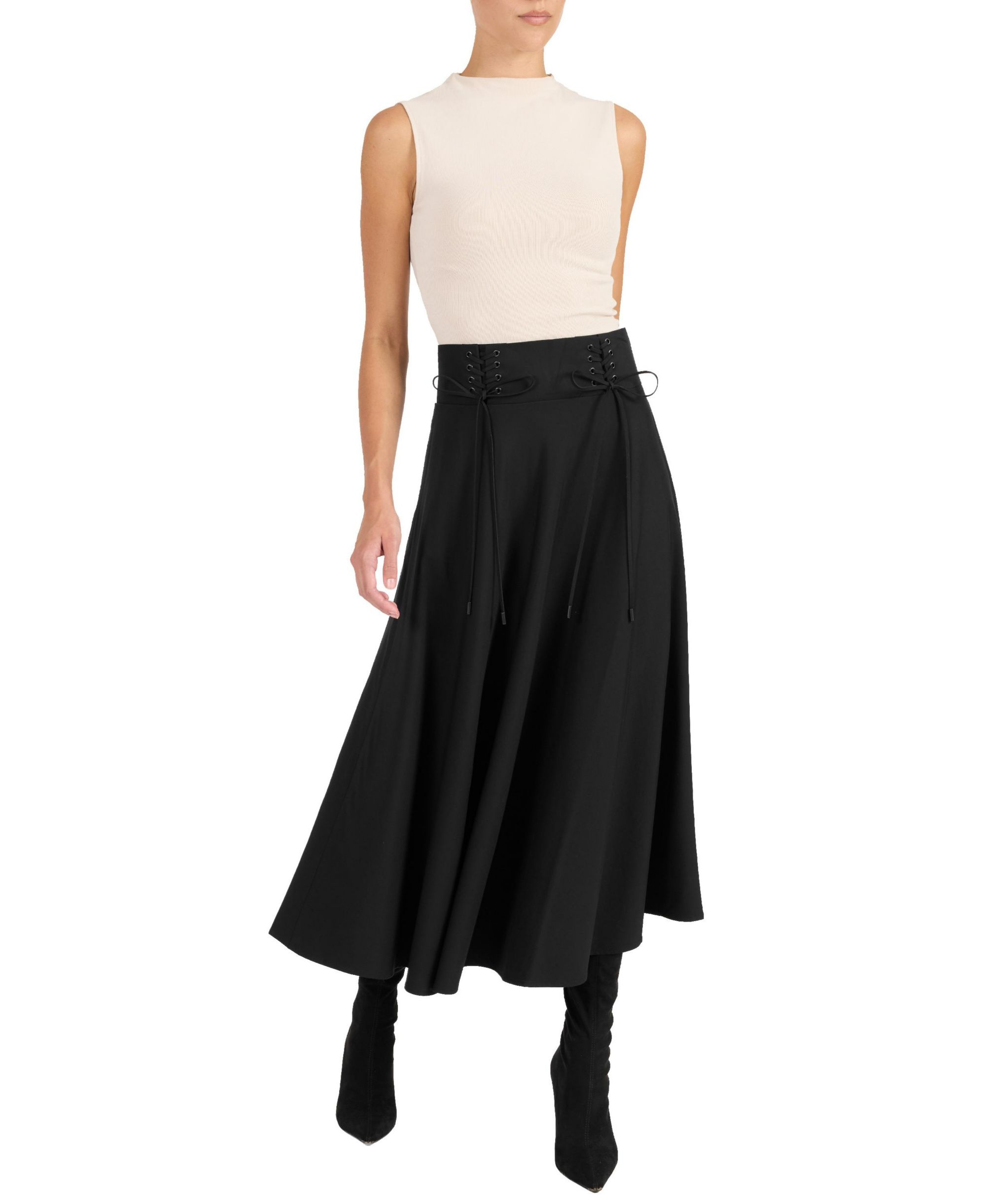 ASTER Full Midi Skirt with Leather Lacing Detail — Image 4