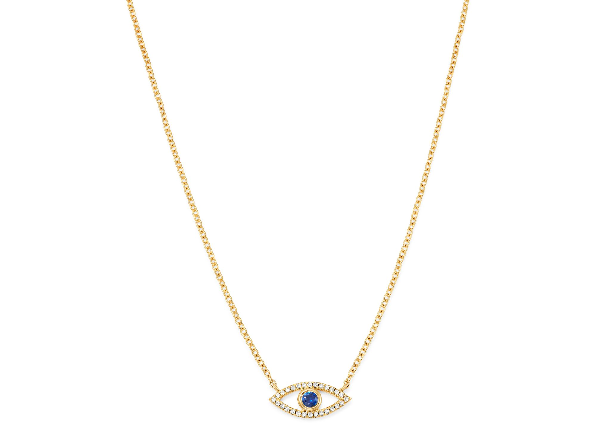 14K Yellow Gold Diamond & Blue Sapphire Evil Eye Pendant Necklace, 18" — Image 3