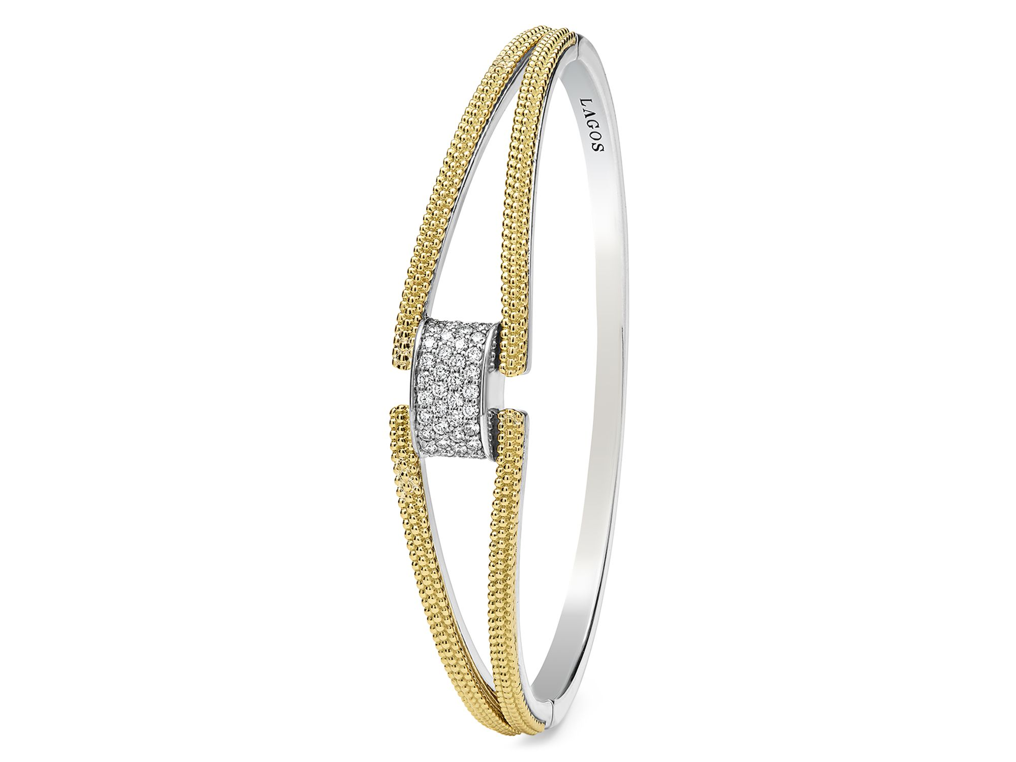 18K Yellow Gold & Sterling Caviar Lux Clip Diamond Pavé Bangle Bracelet - Exclusive — Image 3