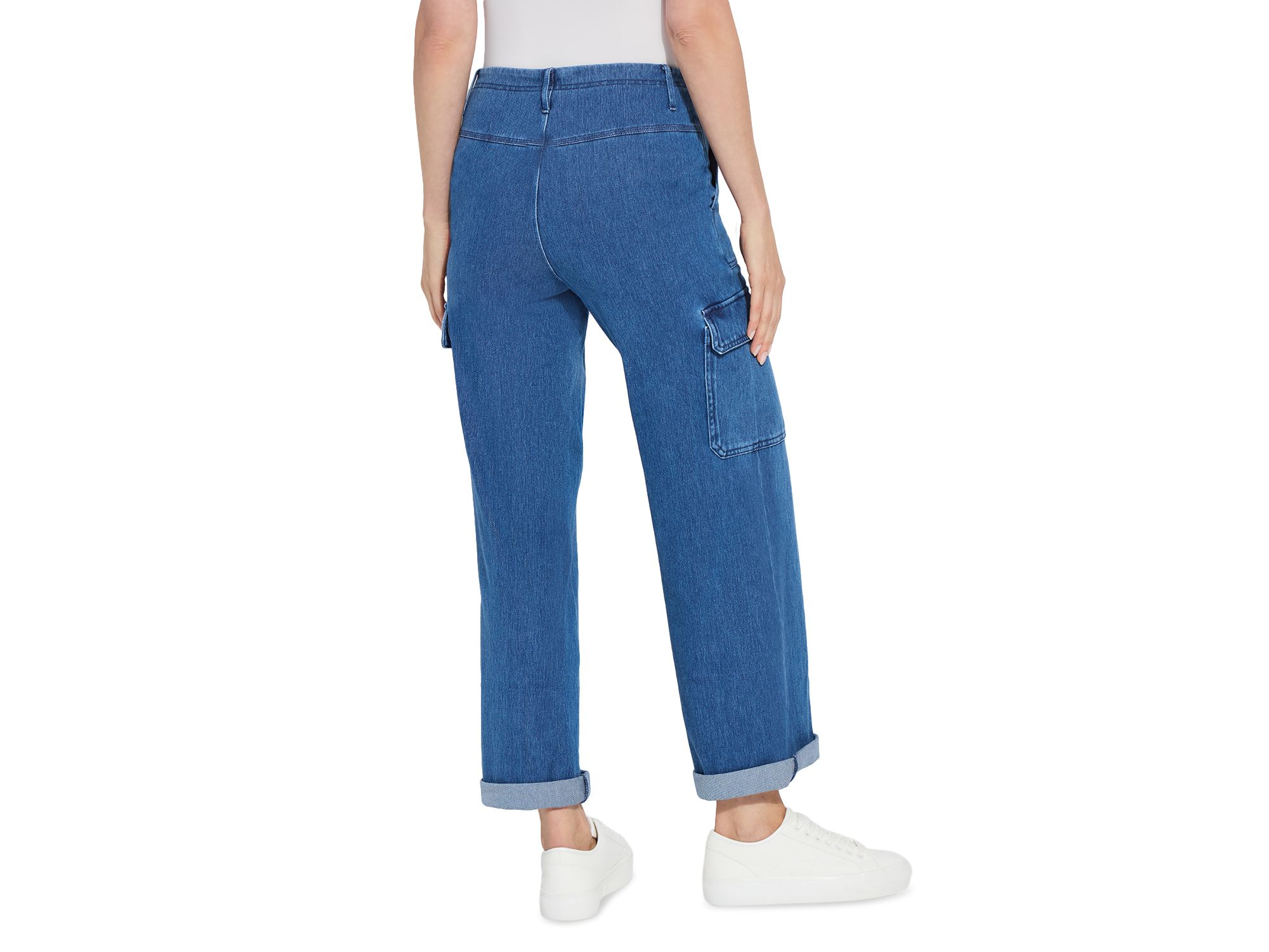 Scout High Rise Cuffed Cargo Jeans in Mid Wash — Image 4
