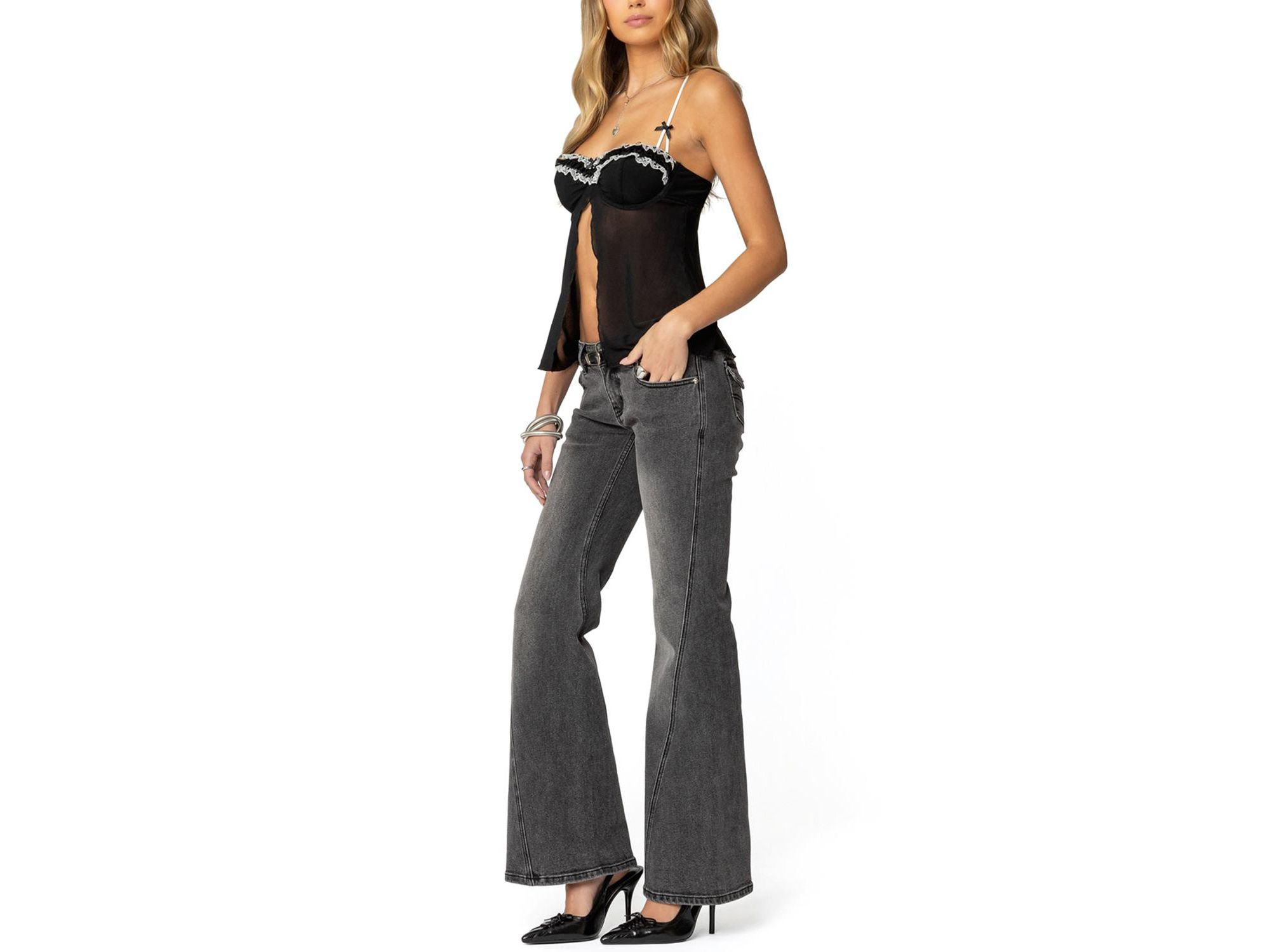 Colton Boot Cut Low Rise Jeans in Black Wash — Image 3