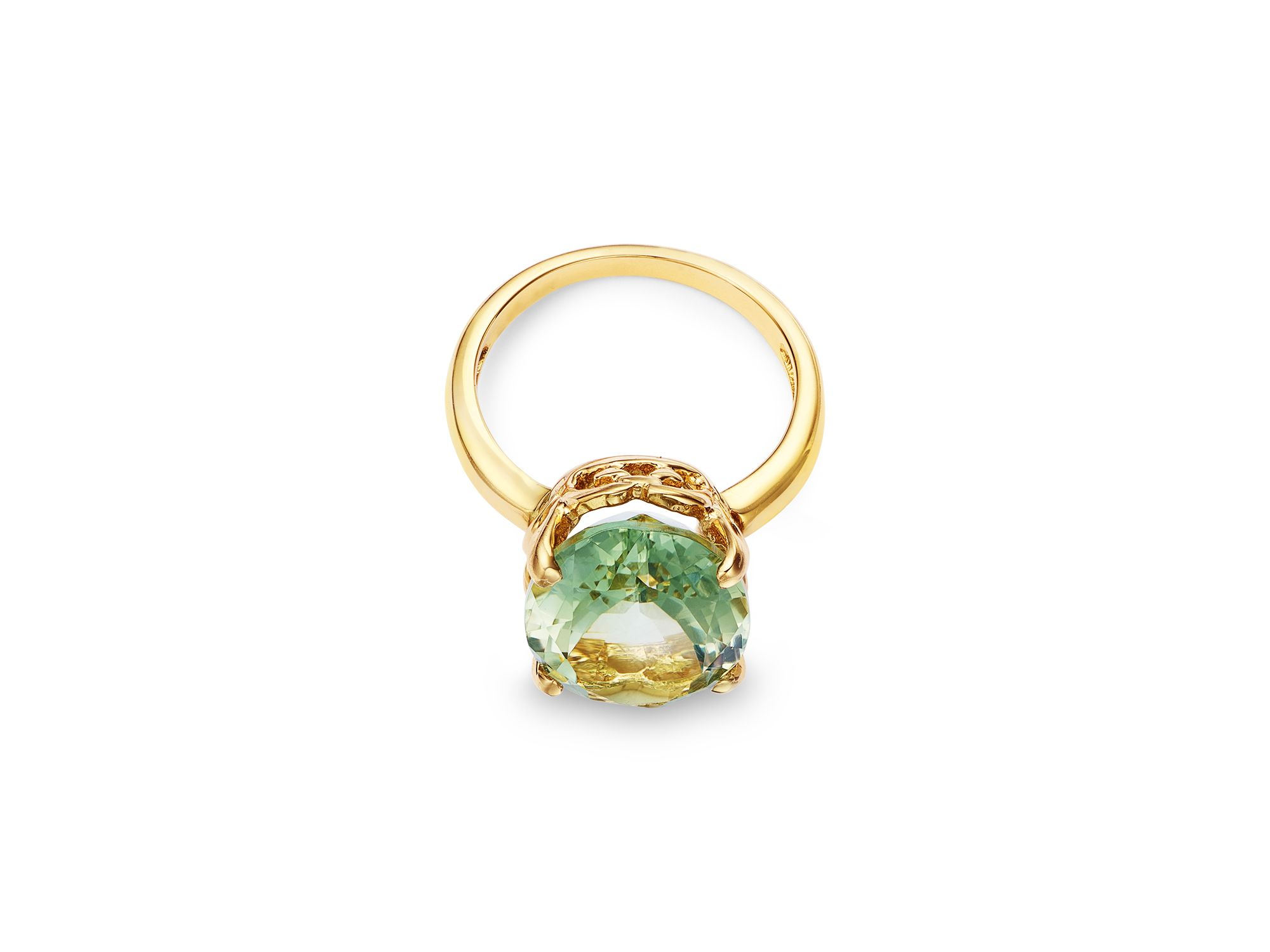 Oval Cut Prasiolite Ring in 14K Yellow Gold — Image 3
