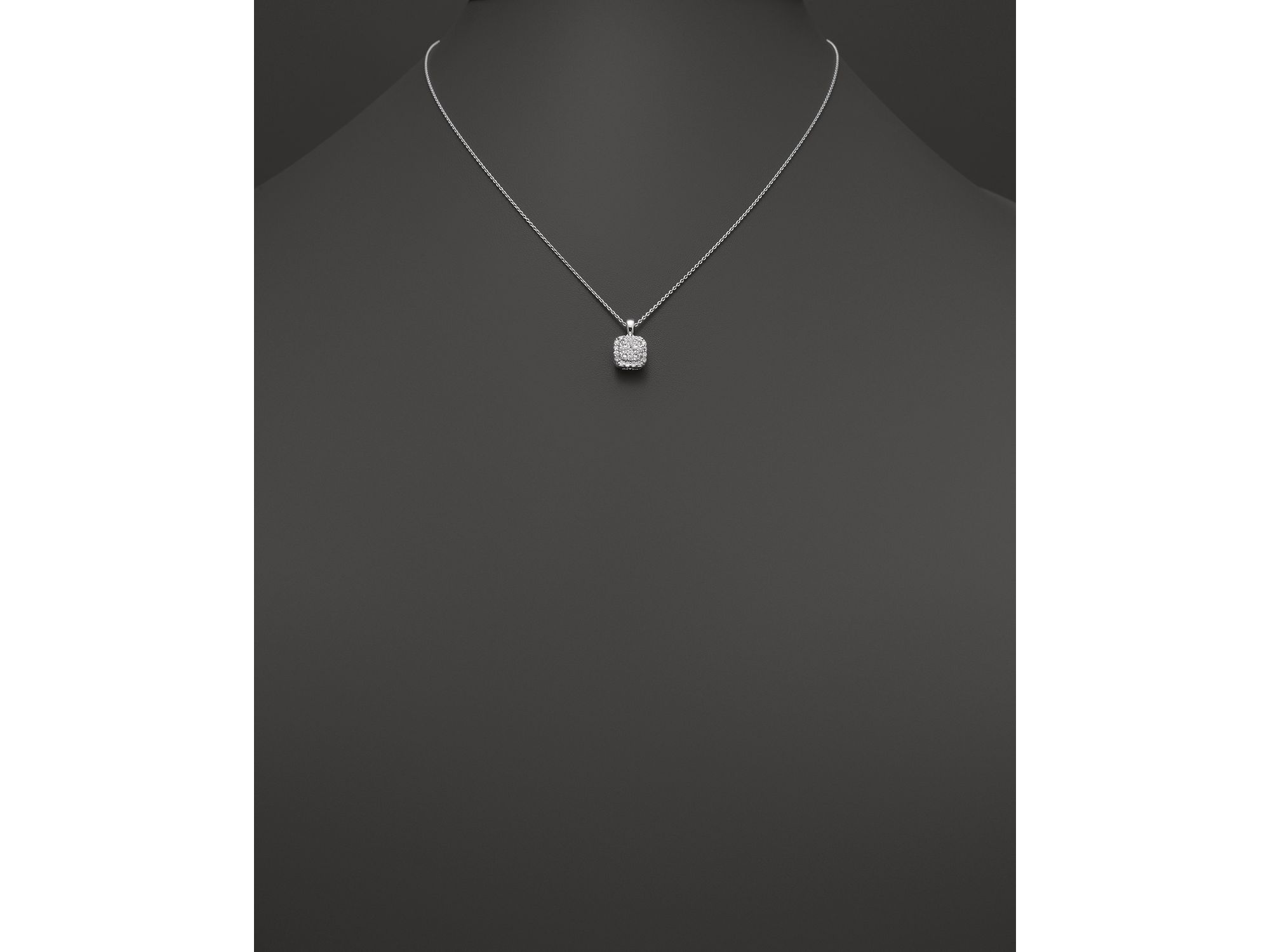 Diamond Cluster Pendant Necklace in 14K White Gold, 0.50 tcw — Image 3