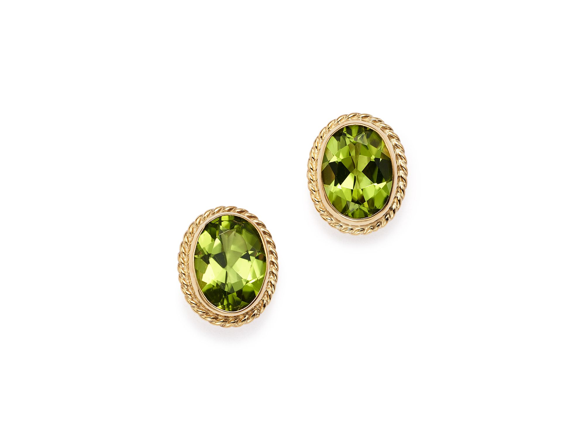Gemstone Oval Bezel Stud Earrings in 14K Yellow Gold — Image 3