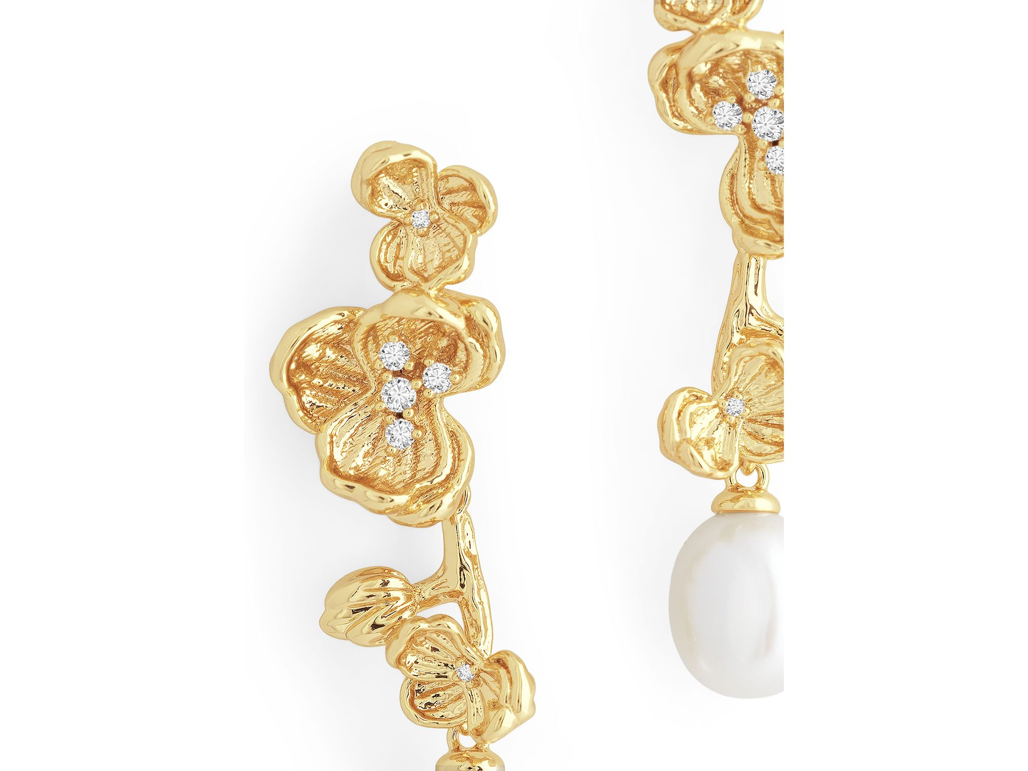 Pavé & Cultured Freshwater Pearl Orchid Drop Earrings in 18K Gold Plated — Image 3