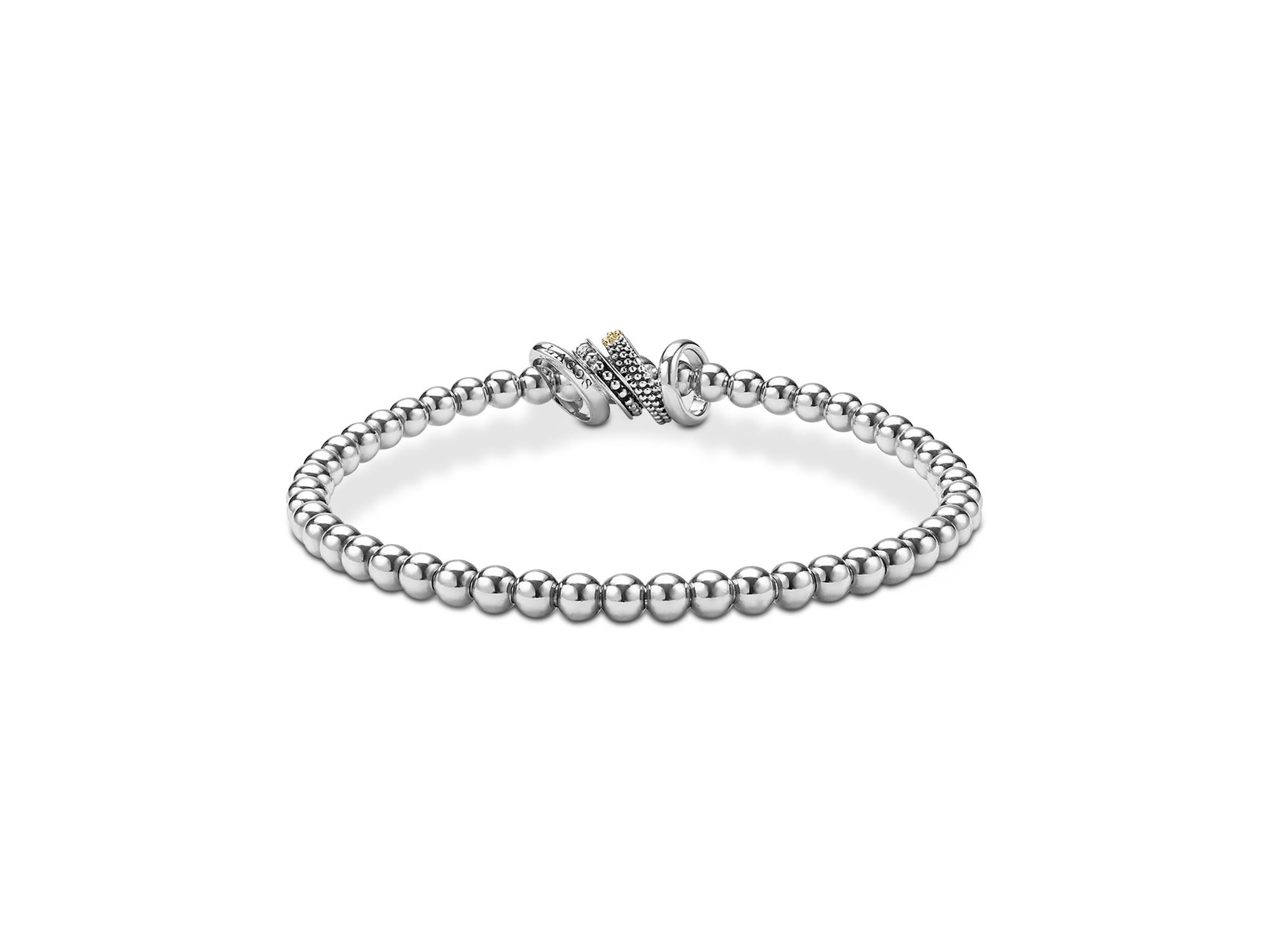 18K Yellow Gold & Sterling Caviar Lux Diamond Four Ring Stretch Bracelet — Image 4