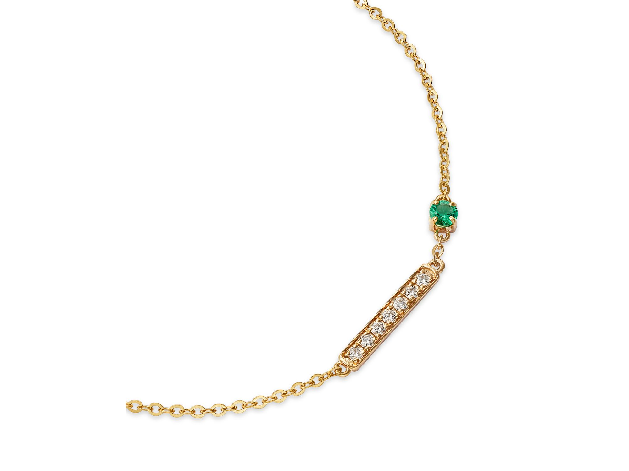 Emerald & Diamond Chain Link Bracelet in 14K Yellow Gold — Image 3