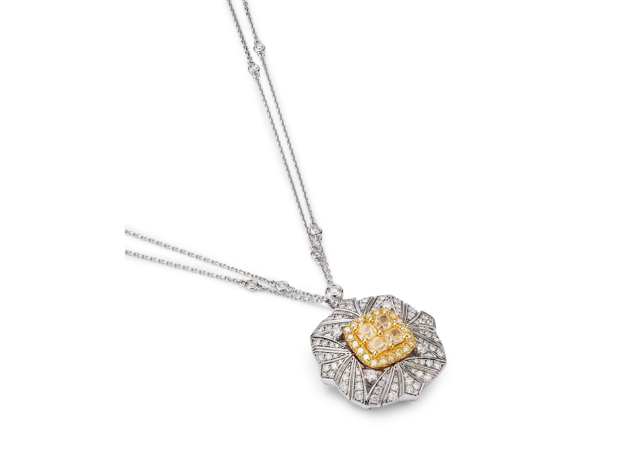 Yellow & White Diamond Vintage Look Pendant Necklace in 14K Yellow & White Gold, 2.90 tcw — Image 3