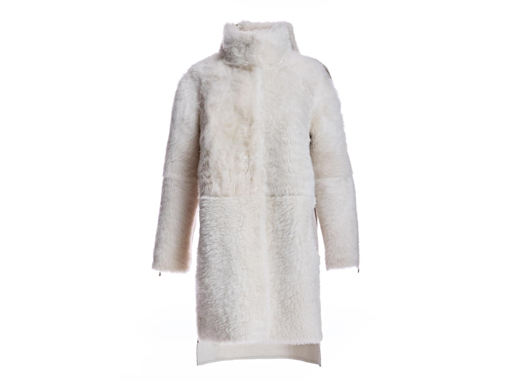 Mixed-Media Shearling Coat With Zipper Trim — Image 6
