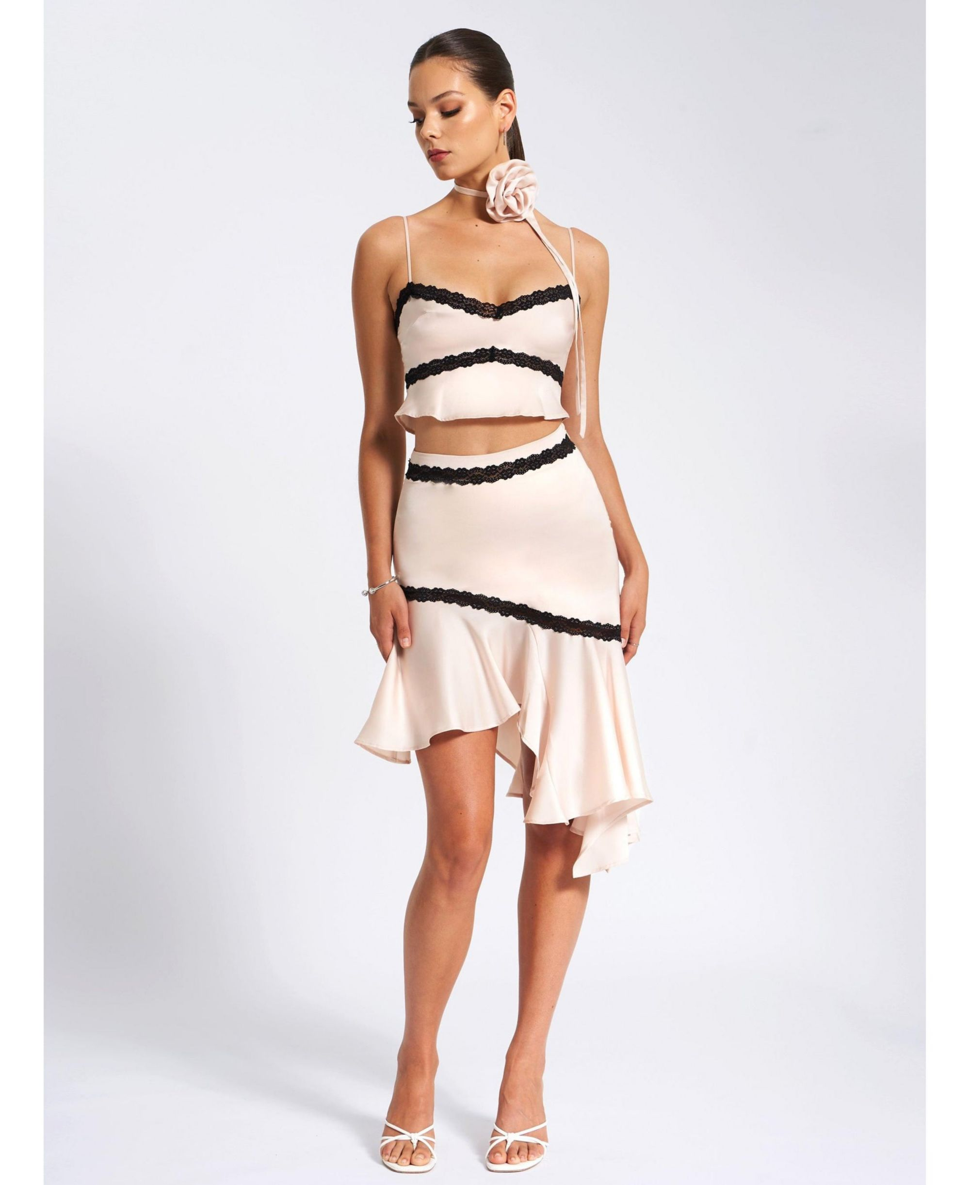 Yareli Lace Trim Satin Strappy Top — Image 5