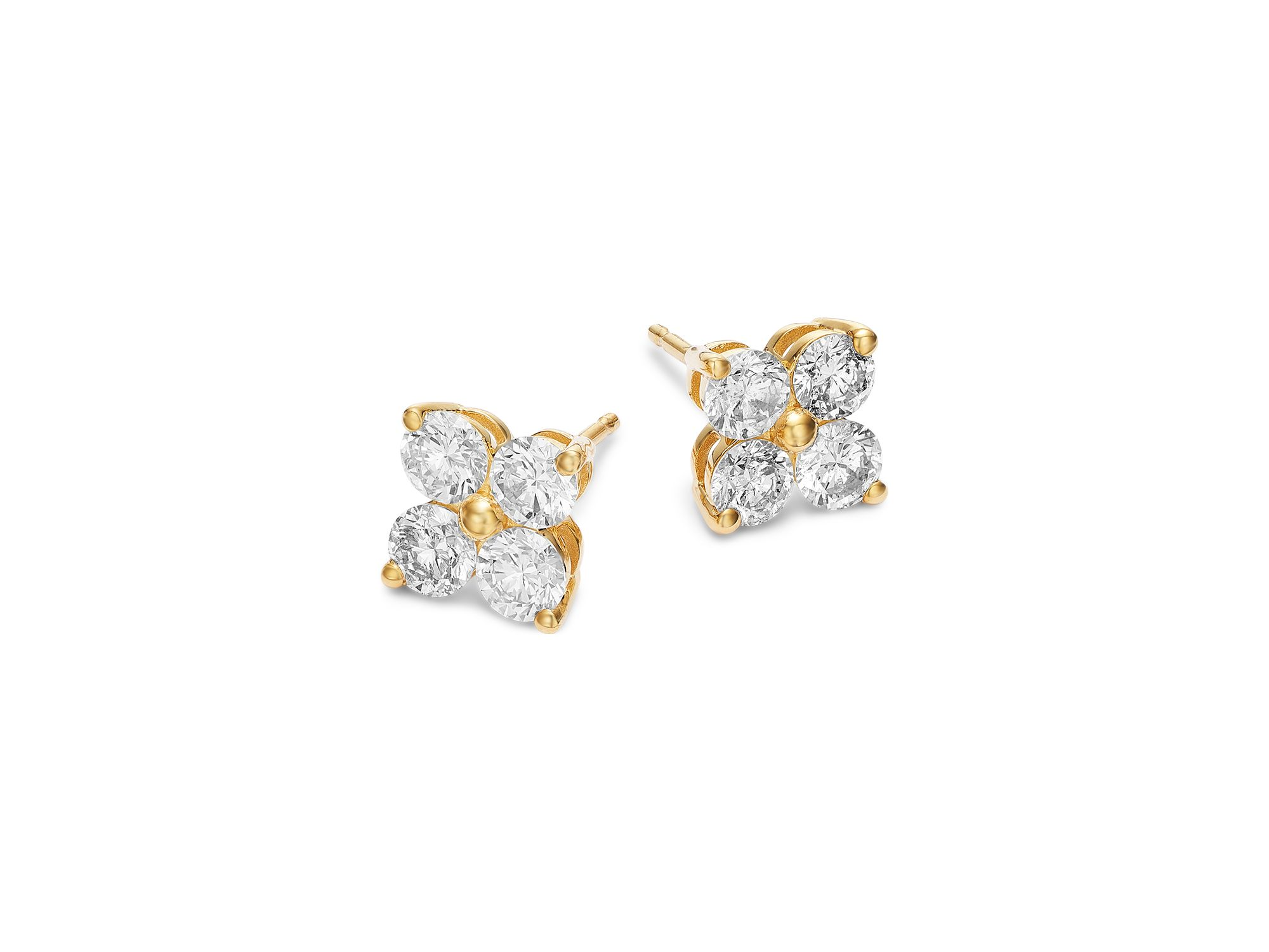 Diamond Clover Stud Earrings in 14K Yellow Gold, 2.0 tcw — Image 3