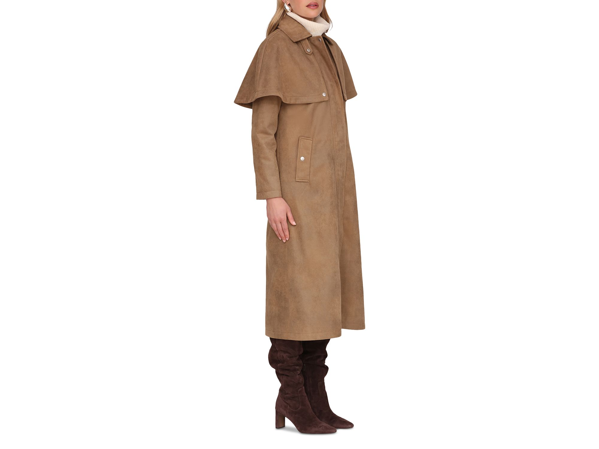 Faux Suede Cape Trench Coat — Image 5