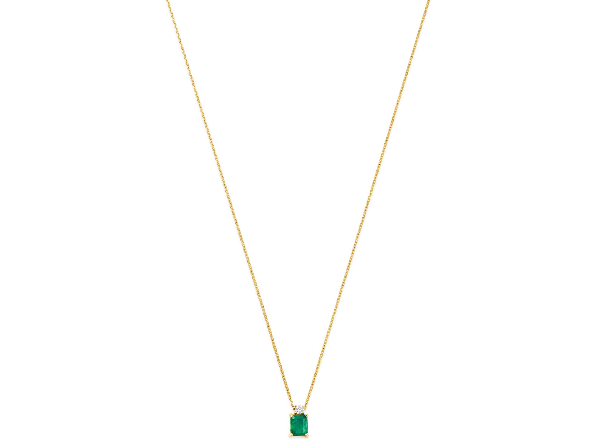Emerald & Diamond Pendant Necklace in 14K Yellow Gold, 16" — Image 3