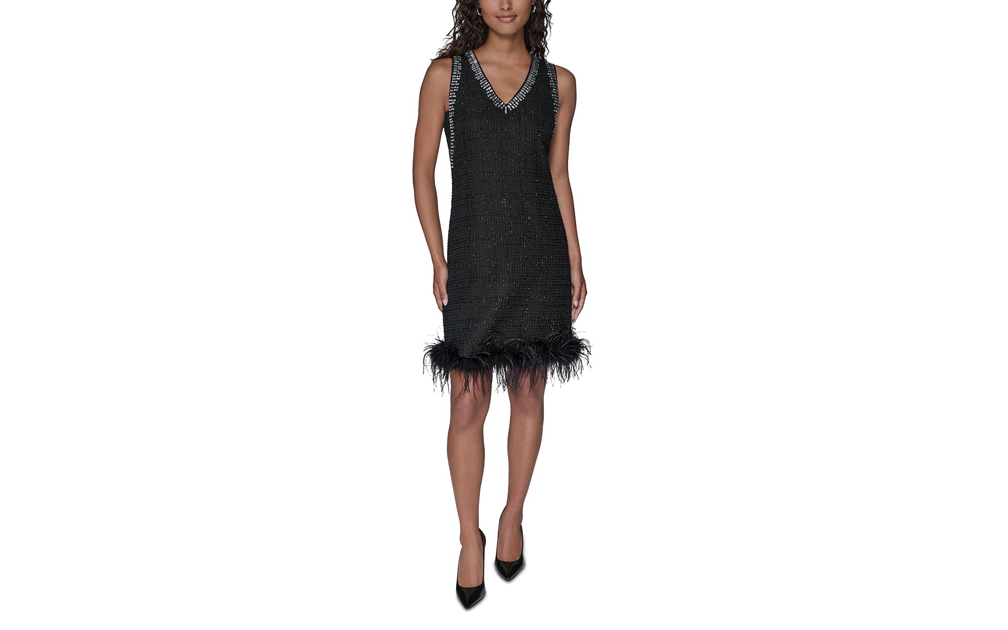 Feather Trim Shift Dress — Image 5