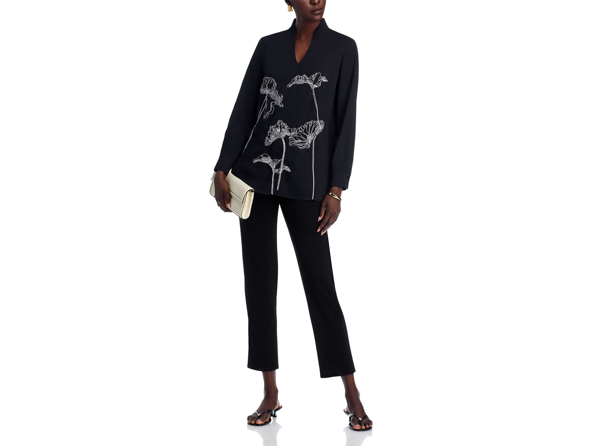 Embroidered V Neck Blouse — Image 3