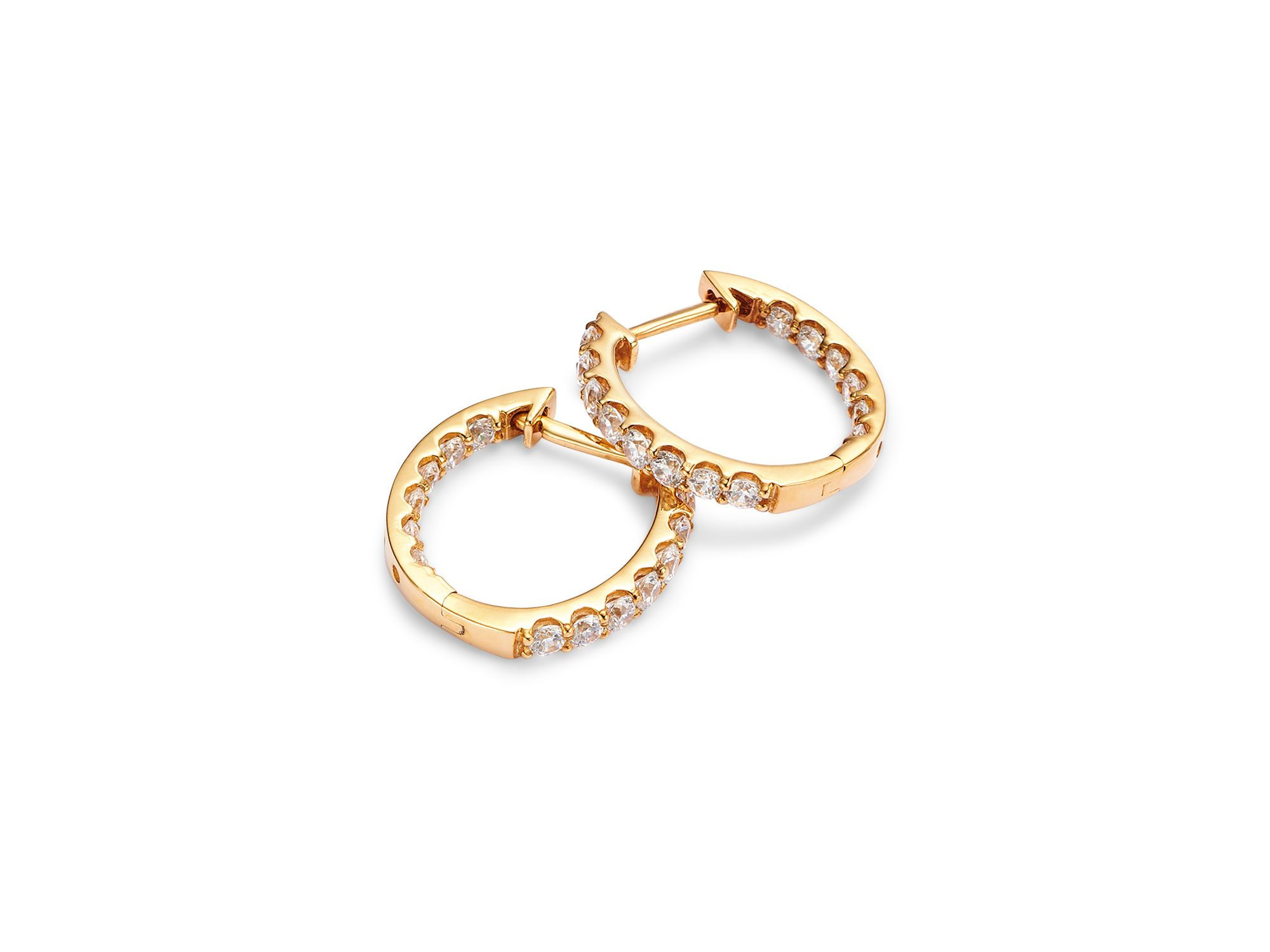 Diamond Oval Inside Out Hoop Earrings in 14K Yellow Gold, 1.50 tcw — Image 3